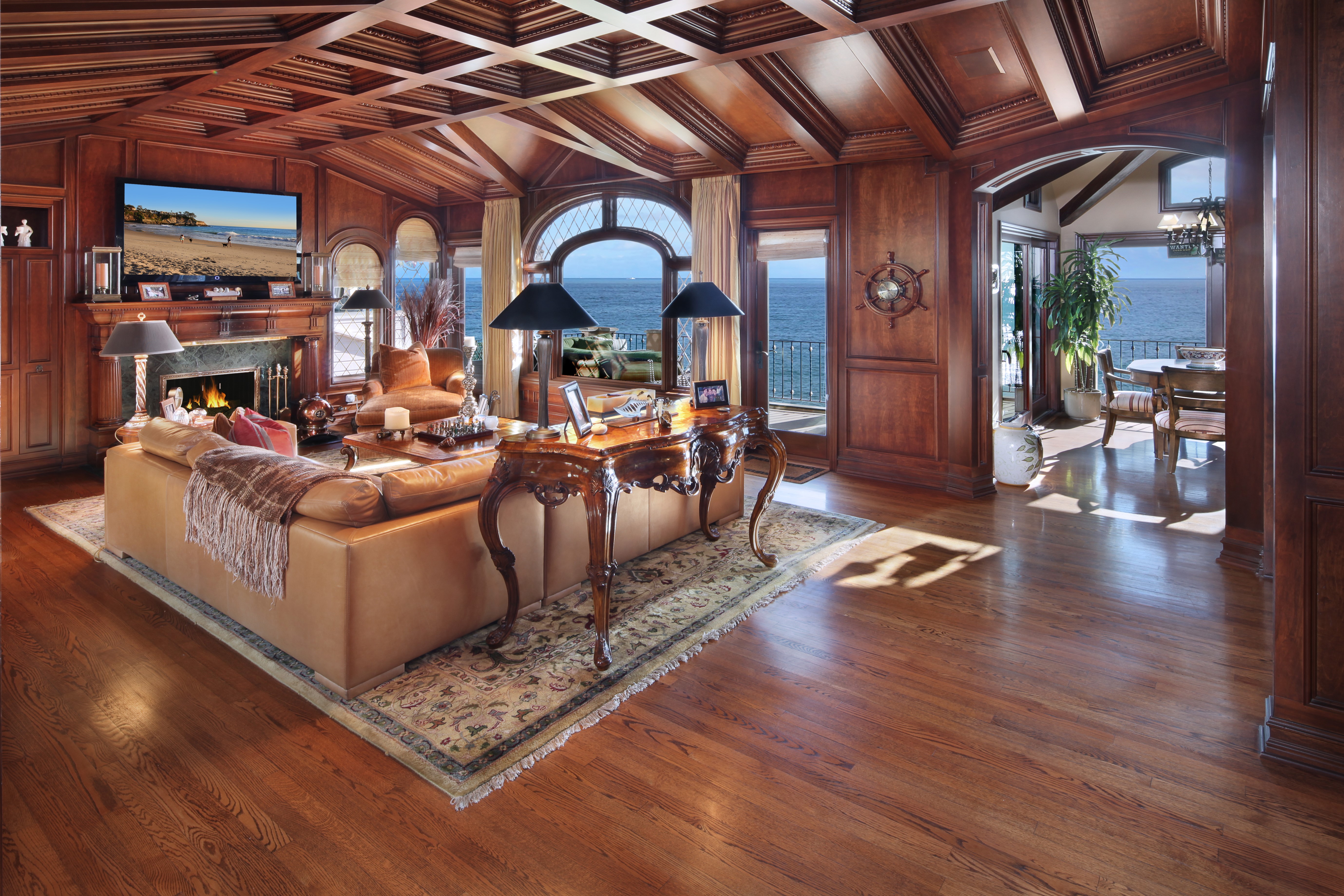 Luxury living room with ocean view HD Wallpaper