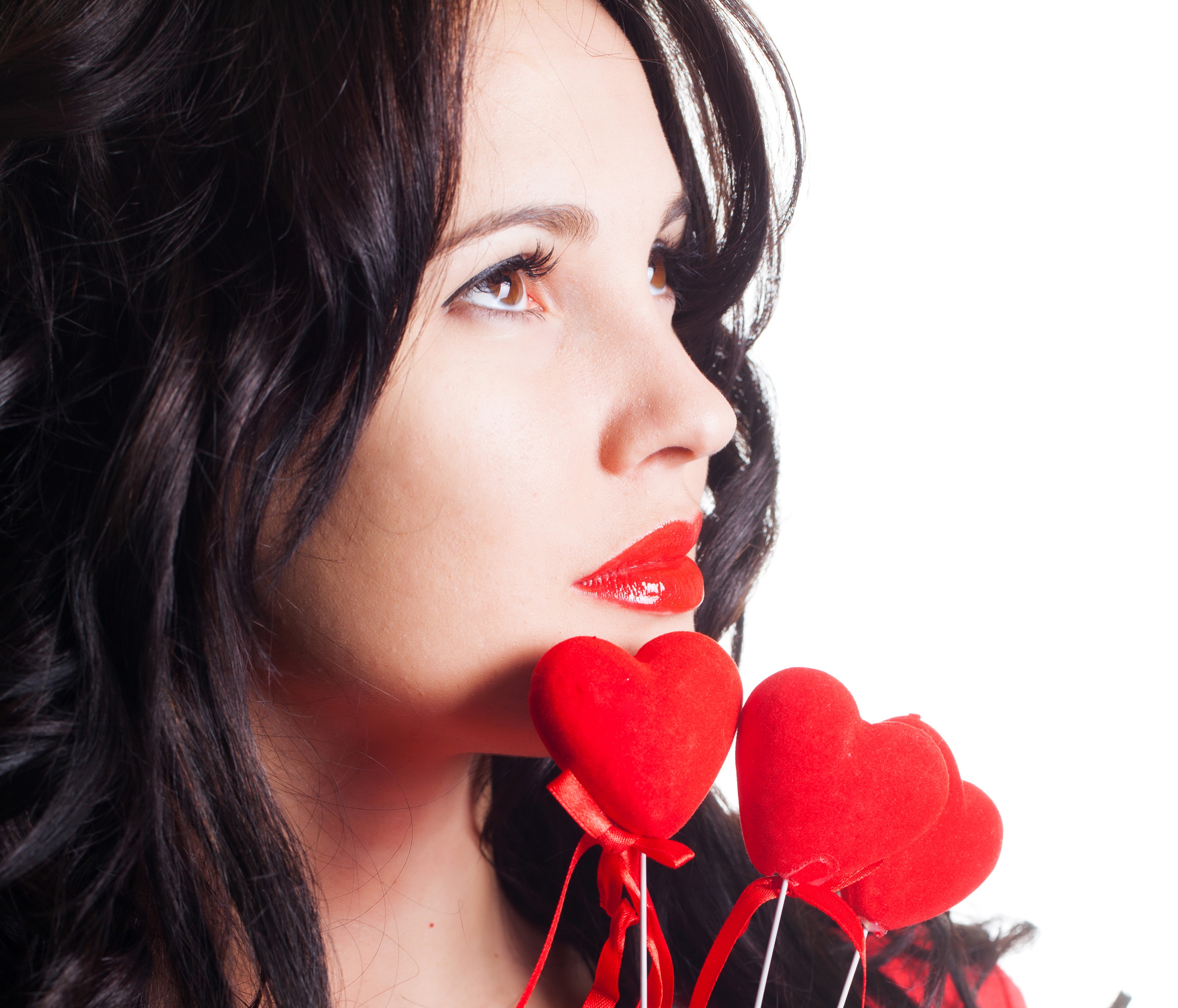 Woman with red lipstick and hearts HD Wallpaper