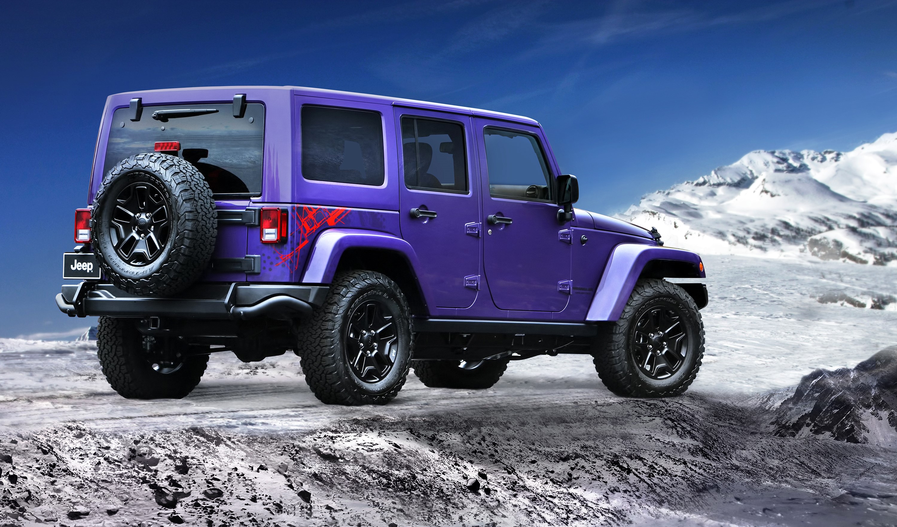 Violet 2016 Jeep Wrangler Backcountry in Snowy Mountains HD Wallpaper