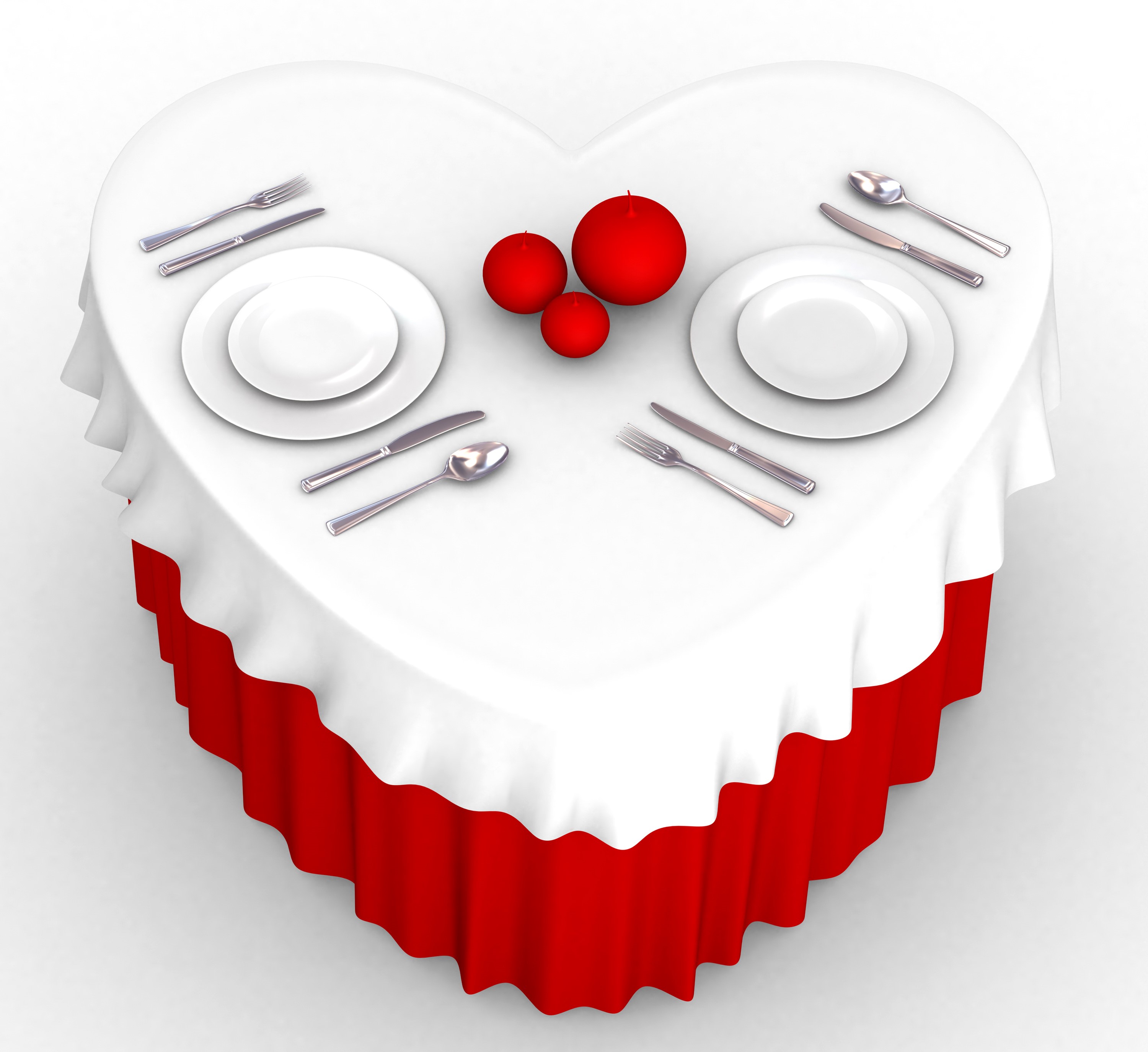 Heart-shaped table set for two with red candles HD Wallpaper
