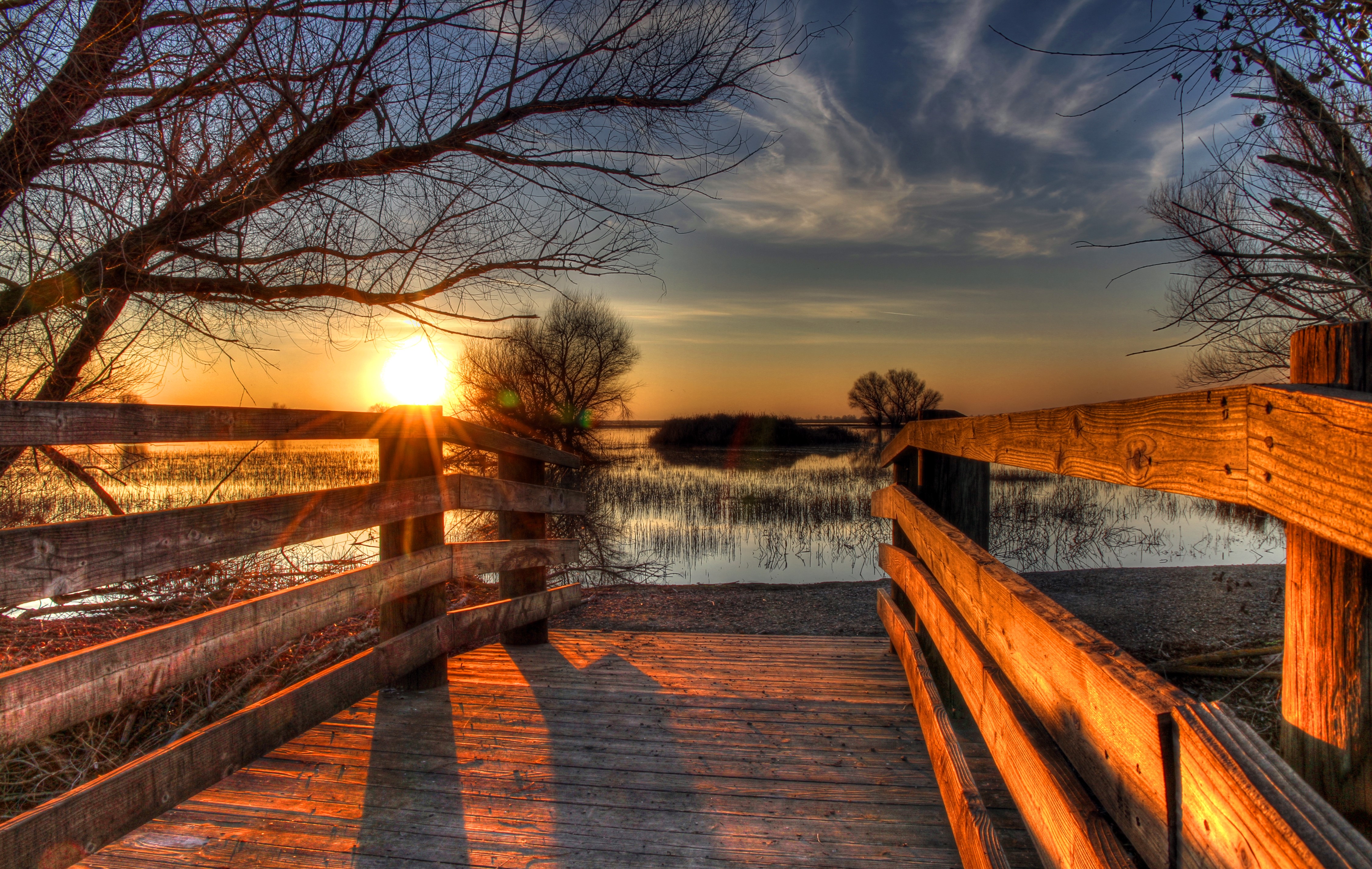 4K HDR Sunset over Merced National Wildlife Refuge Lake HD Wallpaper