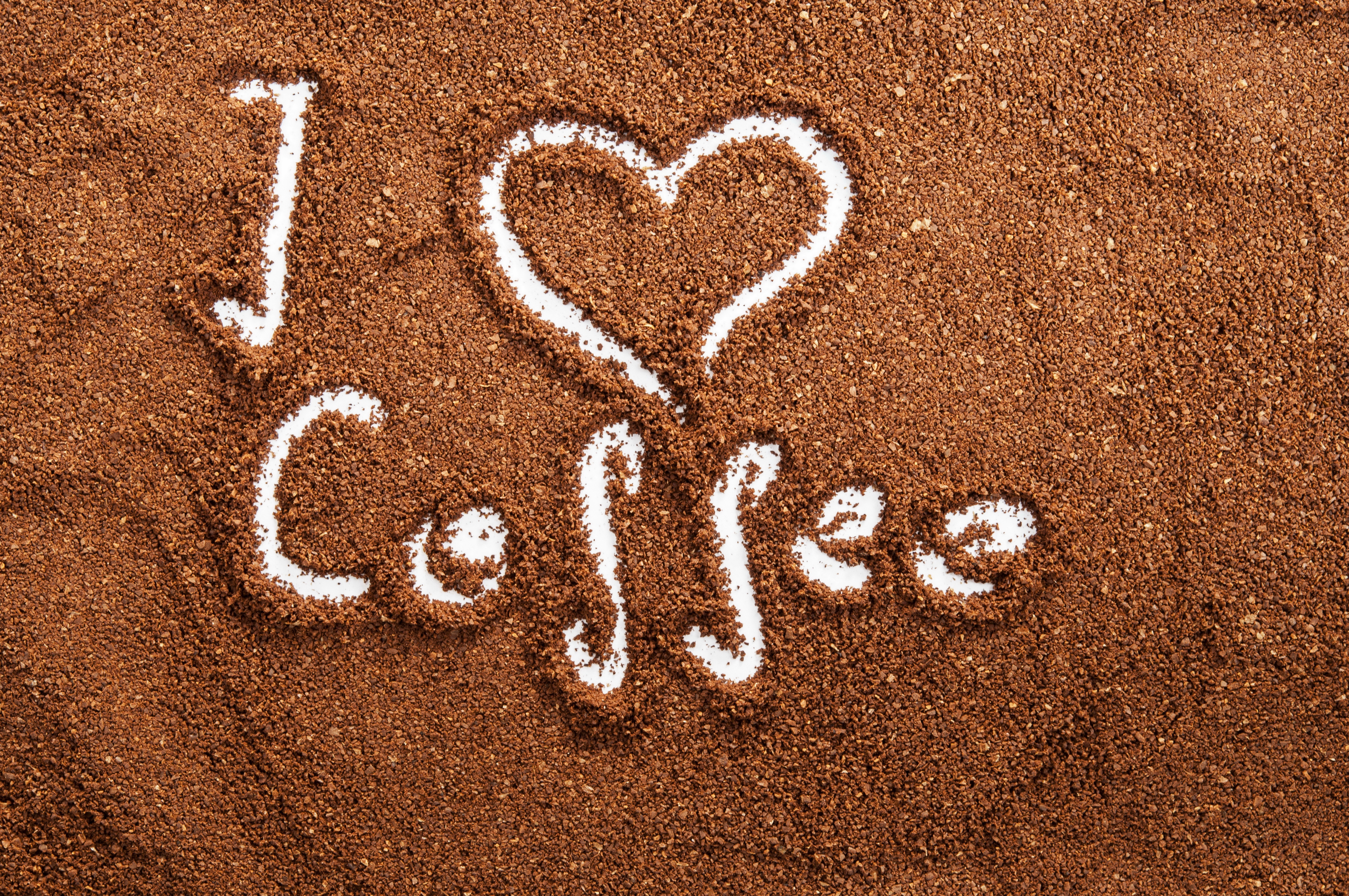 I Love Coffee written in coffee grounds HD Wallpaper