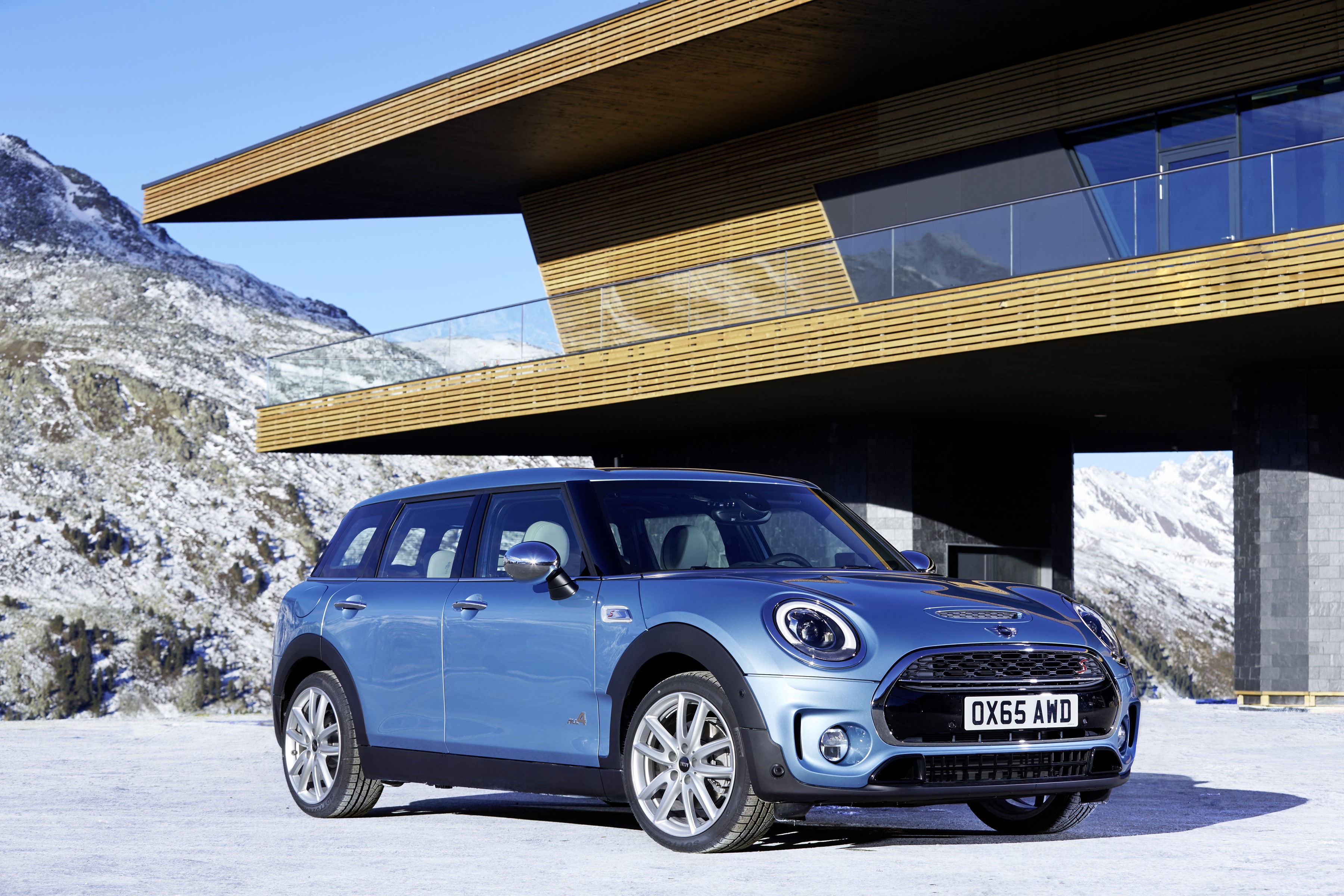 Light Blue 2016 Mini Clubman ALL4 in Snowy Landscape HD Wallpaper