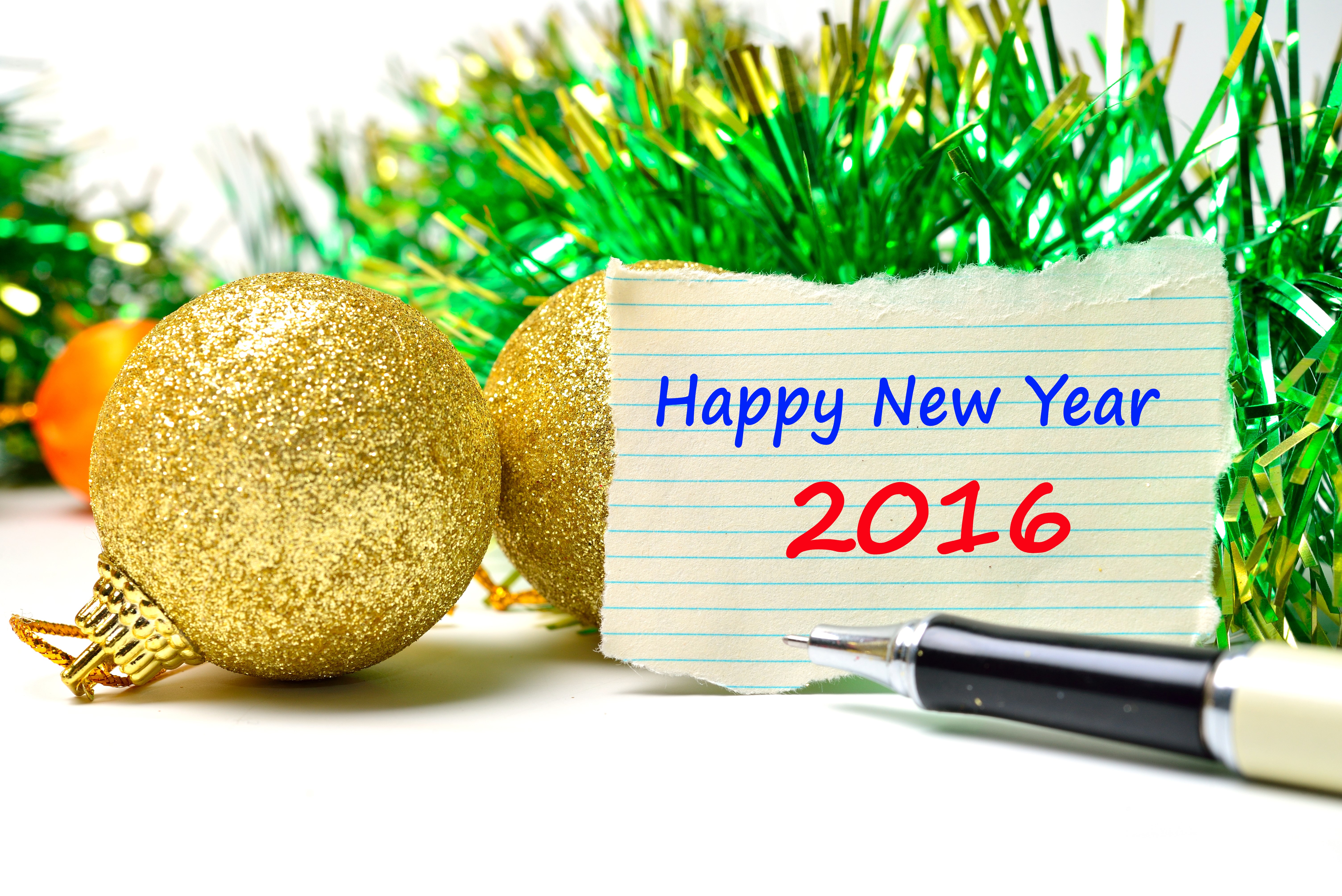 Happy New Year 2016 greeting with ornaments HD Wallpaper