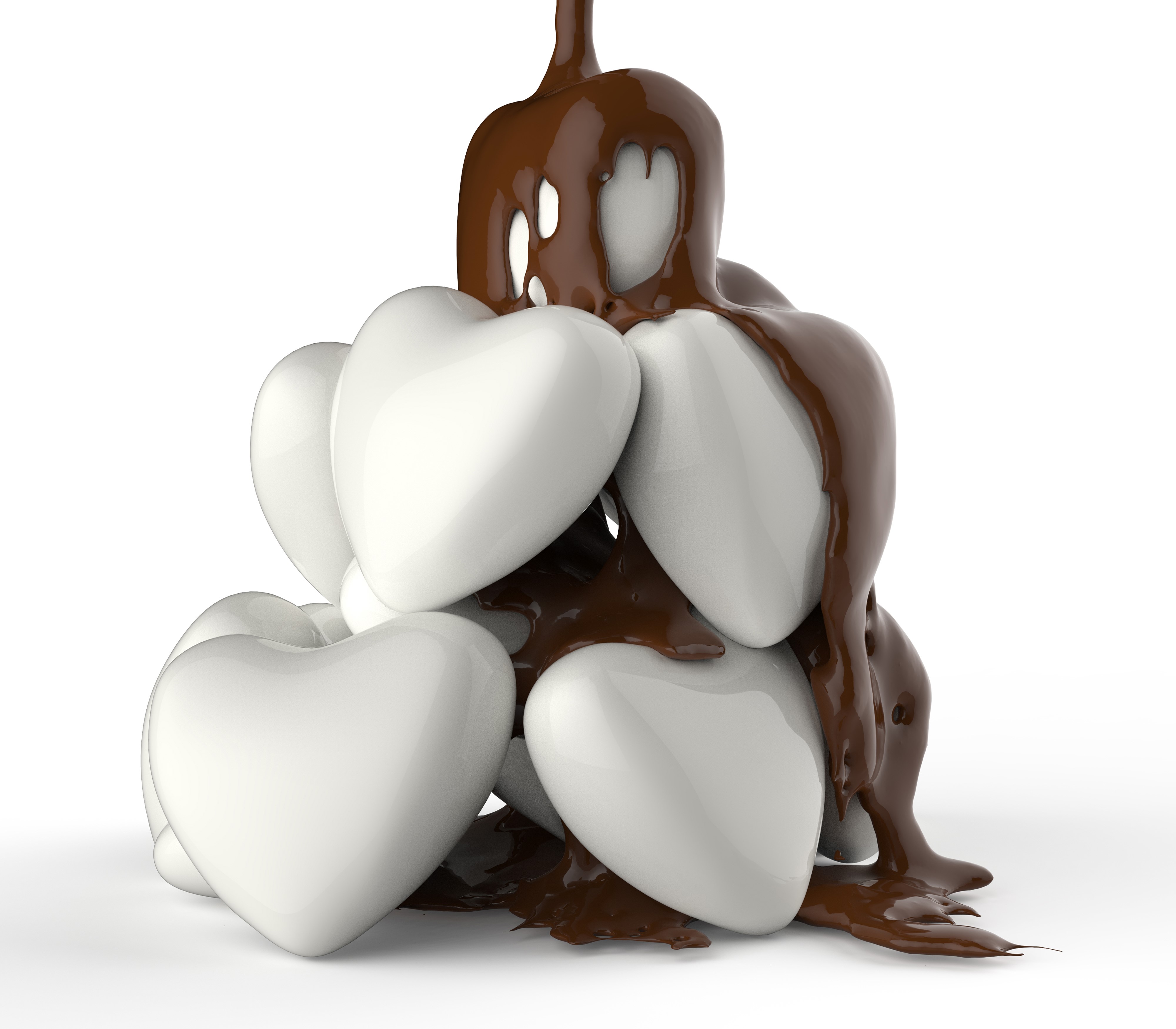 Chocolate poured over white heart candies HD Wallpaper