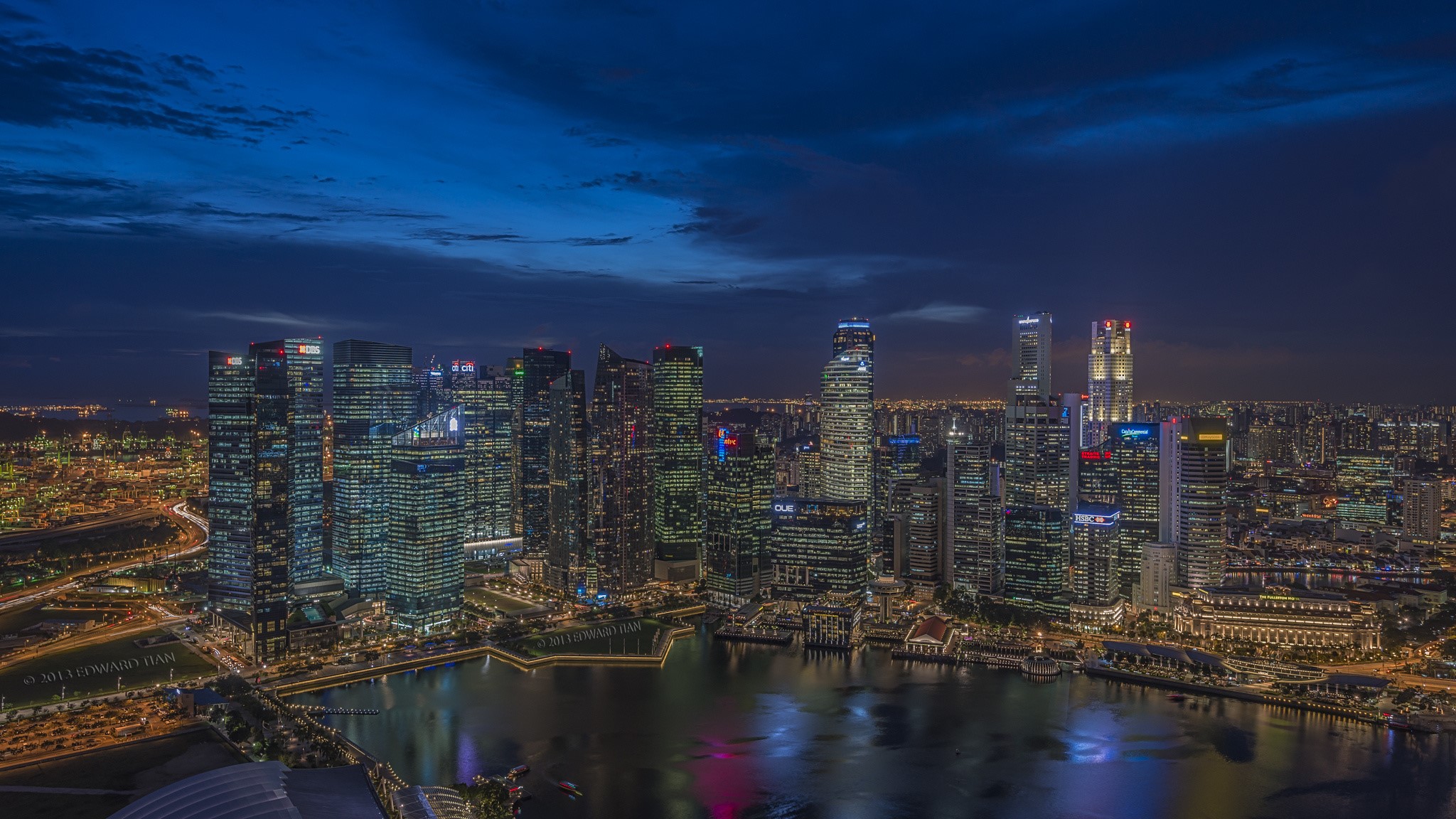 Singapore Marina Bay skyscrapers at night HD Wallpaper