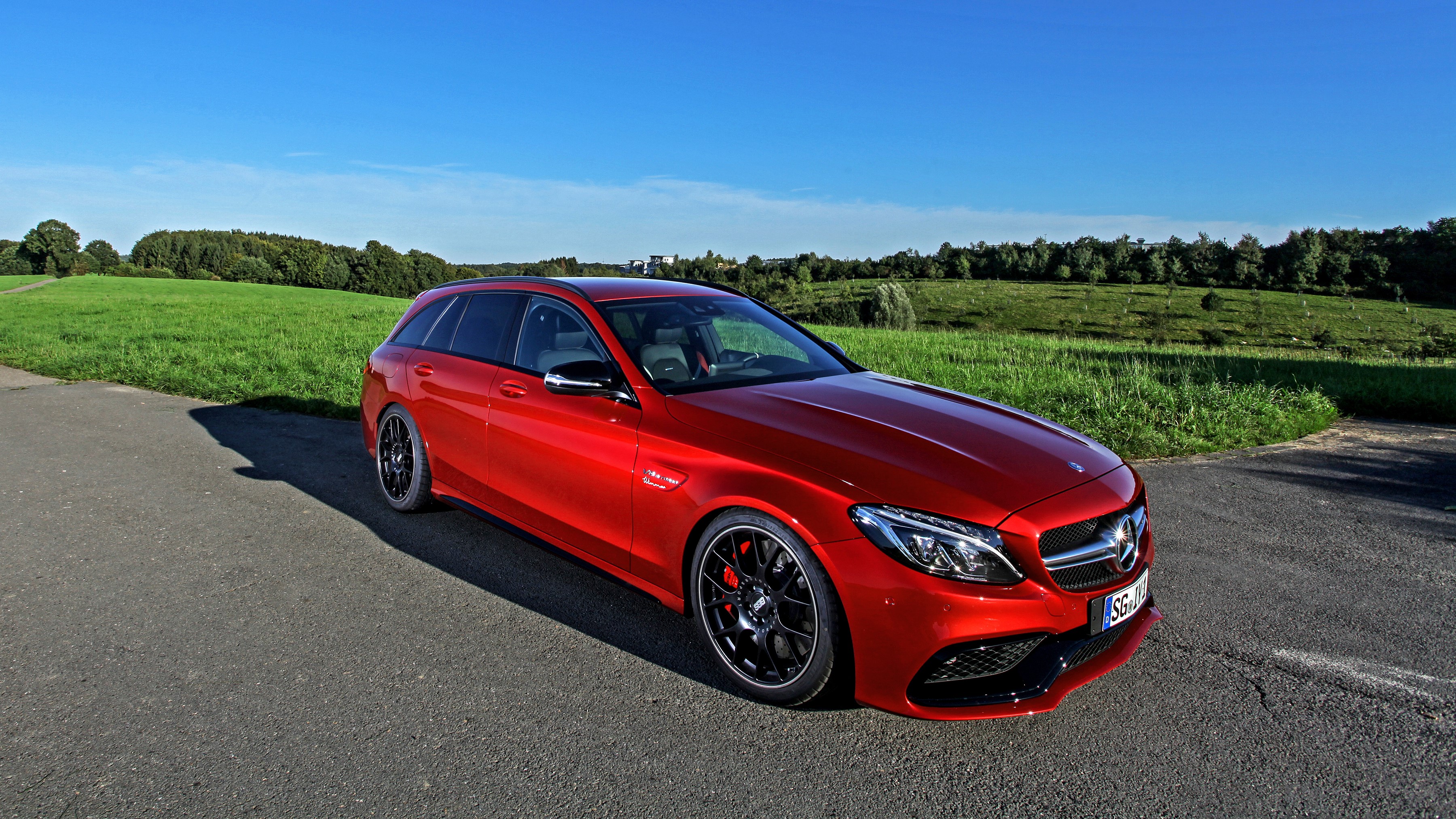 Red Mercedes-Benz Wimmer AMG C-Class S205 Estate HD Wallpaper