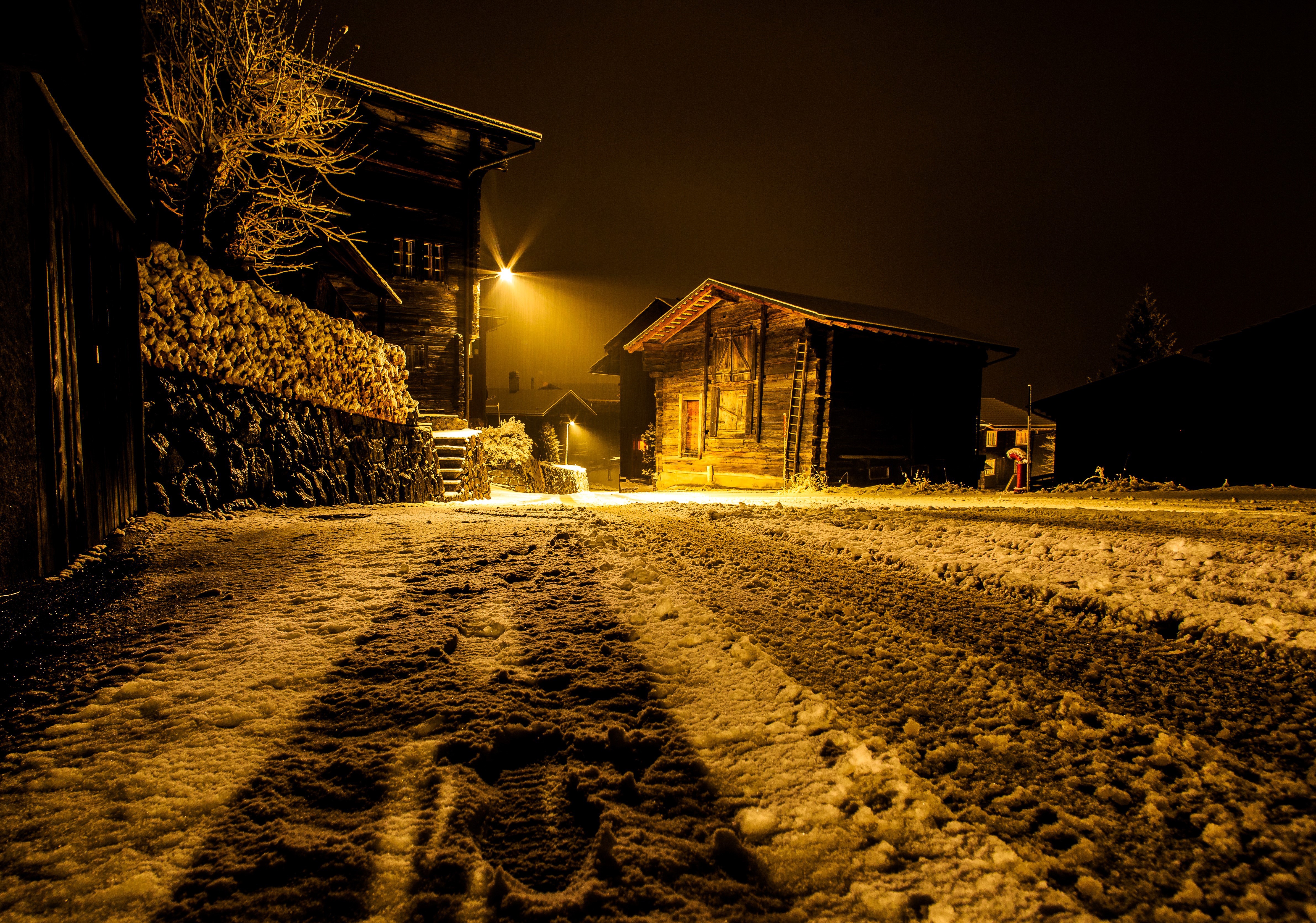 Winter Night in Ritzingen Goms, Switzerland HD Wallpaper