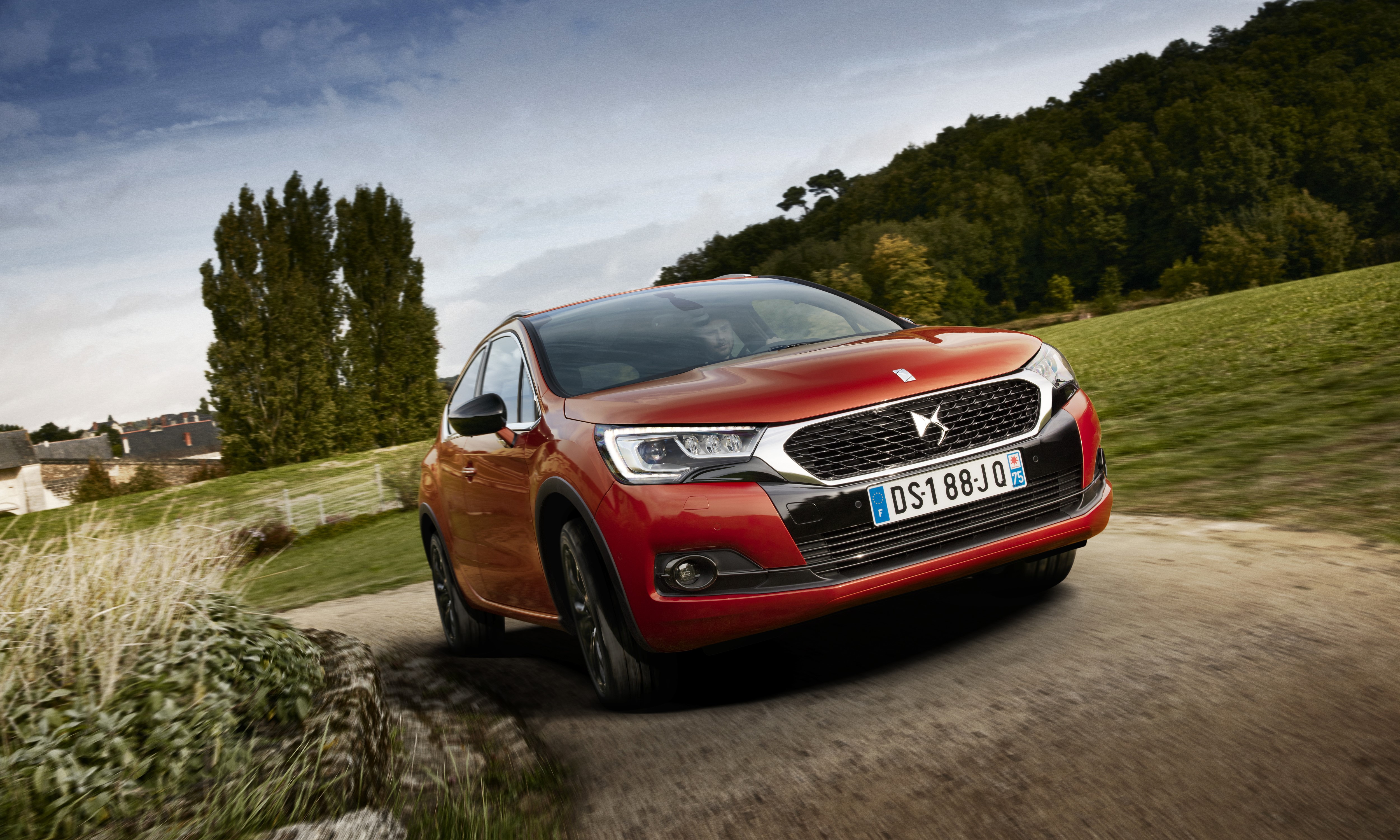 2015 DS 4 Crossback driving on a country road HD Wallpaper