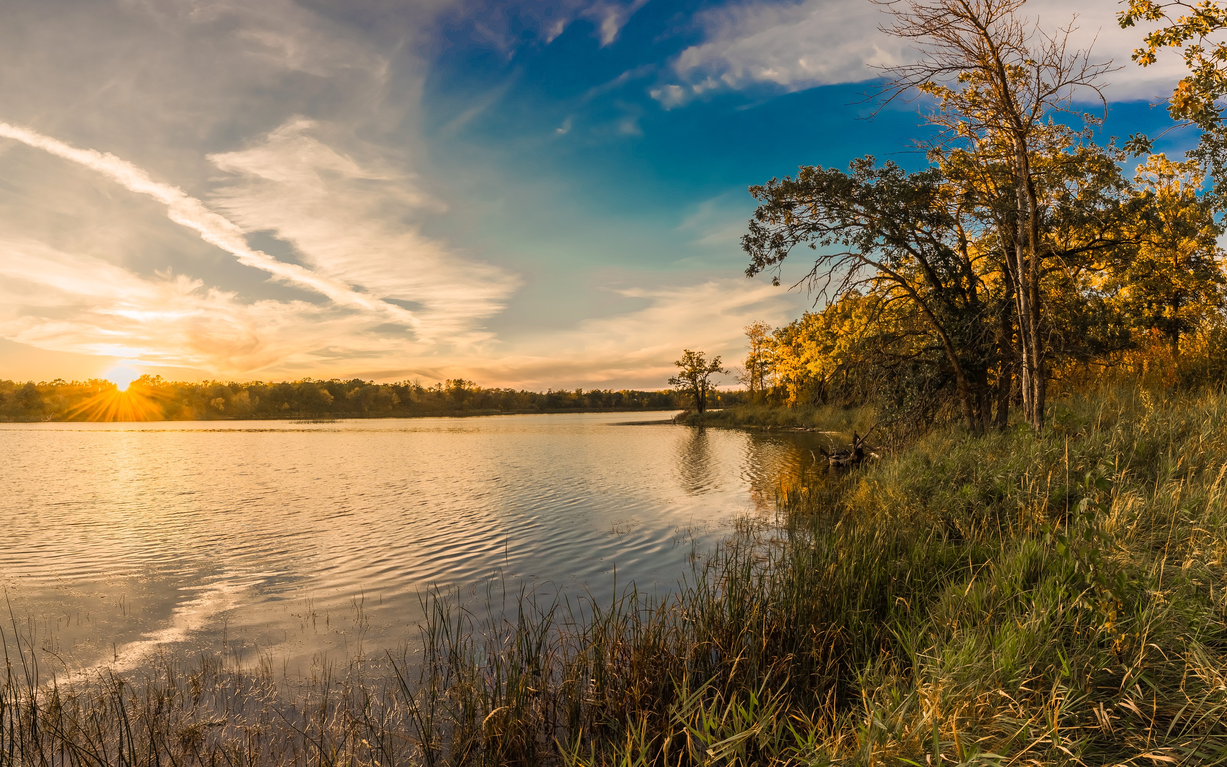 Lake Metigoshe Sunrise Over Water and Trees HD Wallpaper