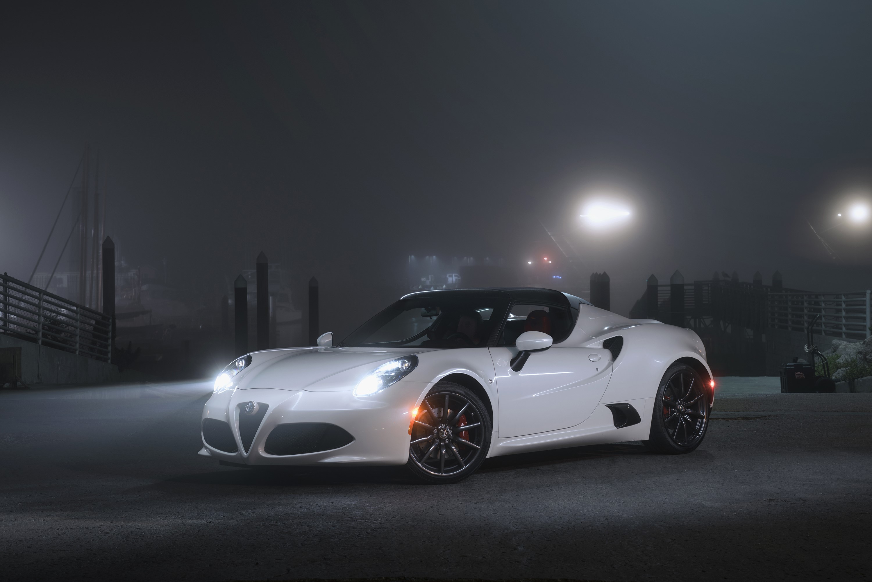 White Alfa Romeo 4C Spider at Night HD Wallpaper
