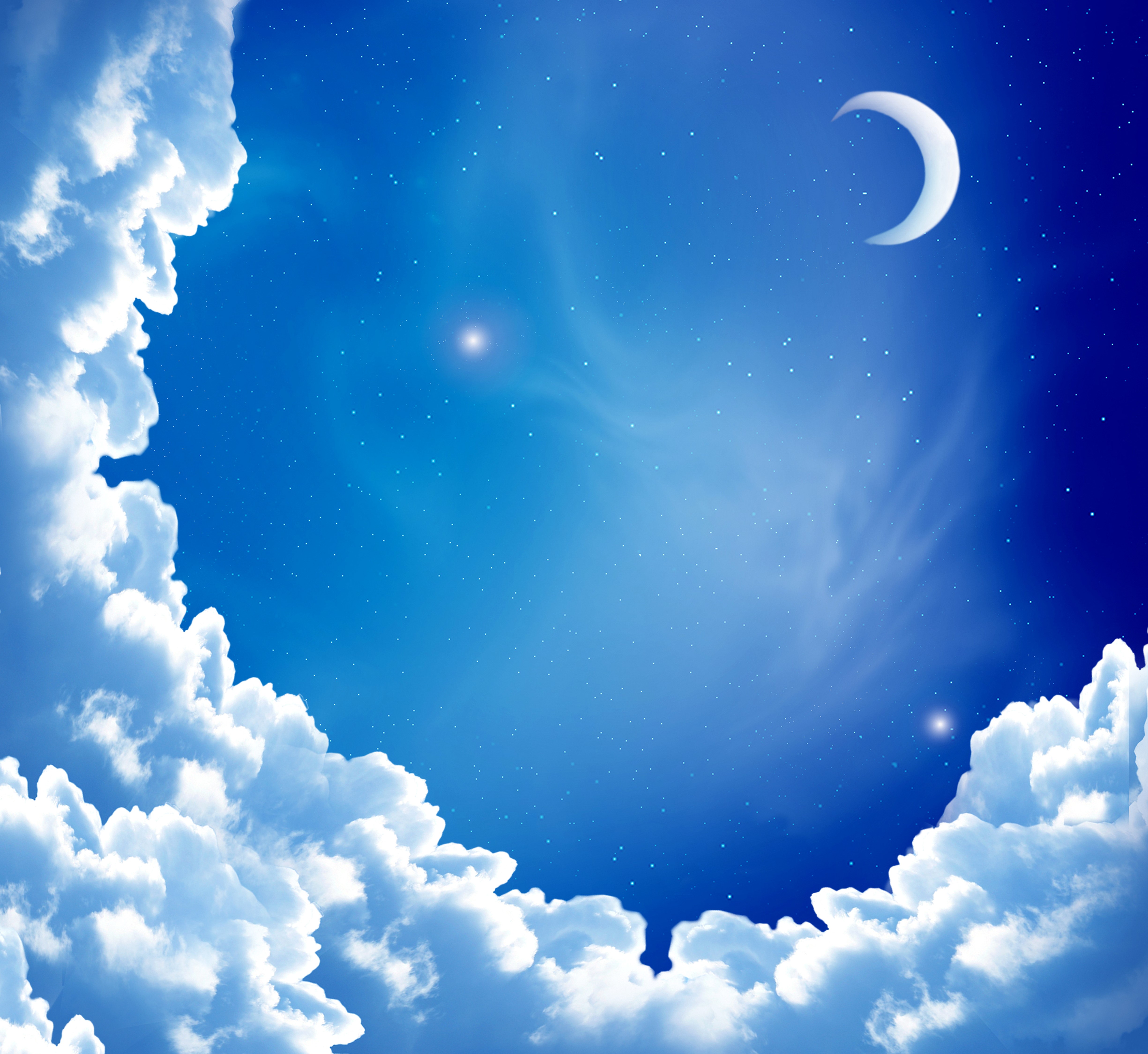 4K Sky with Crescent Moon and Clouds HD Wallpaper