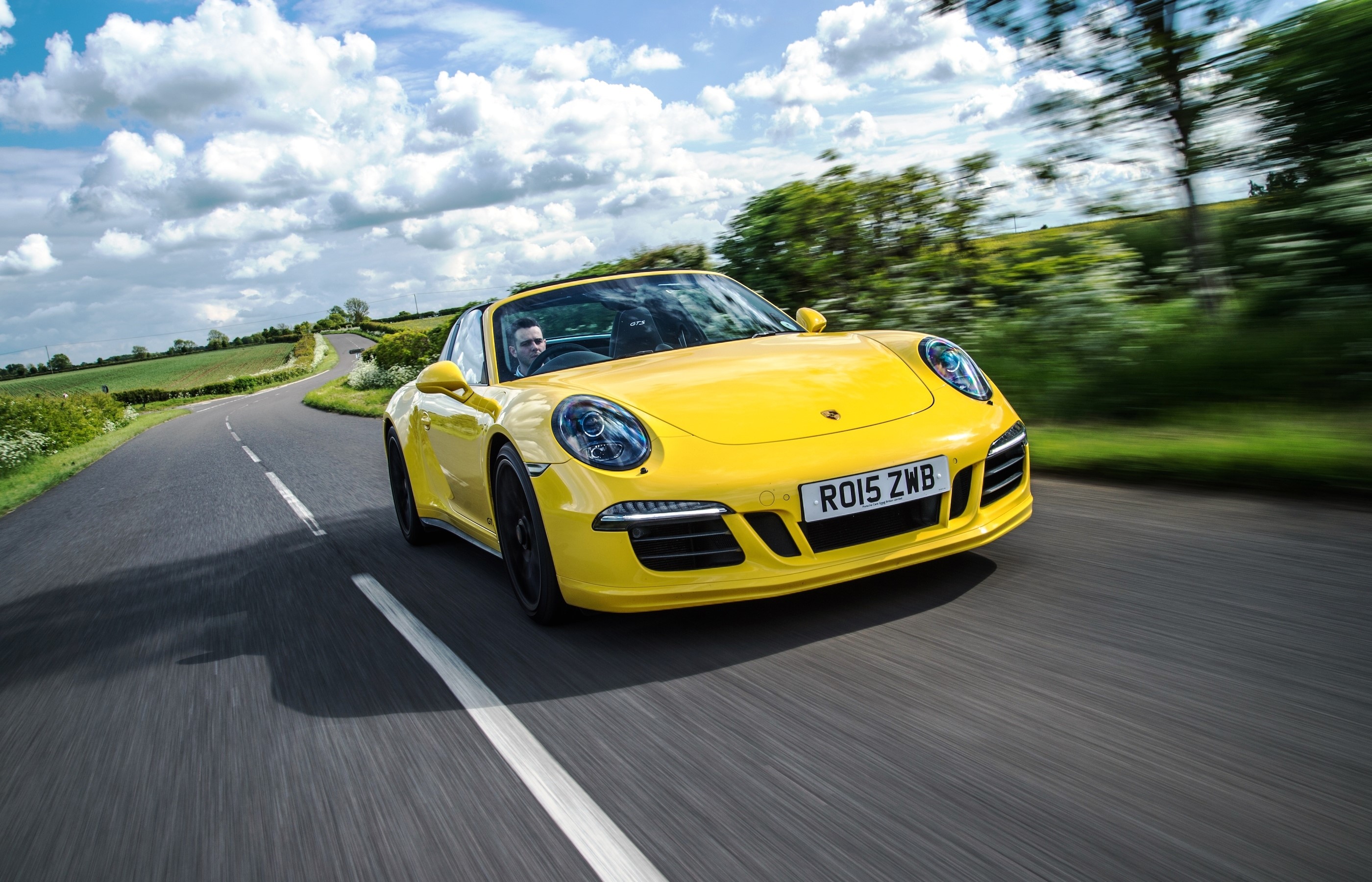 Yellow 2015 Porsche 911 Targa 4 GTS on UK Road HD Wallpaper