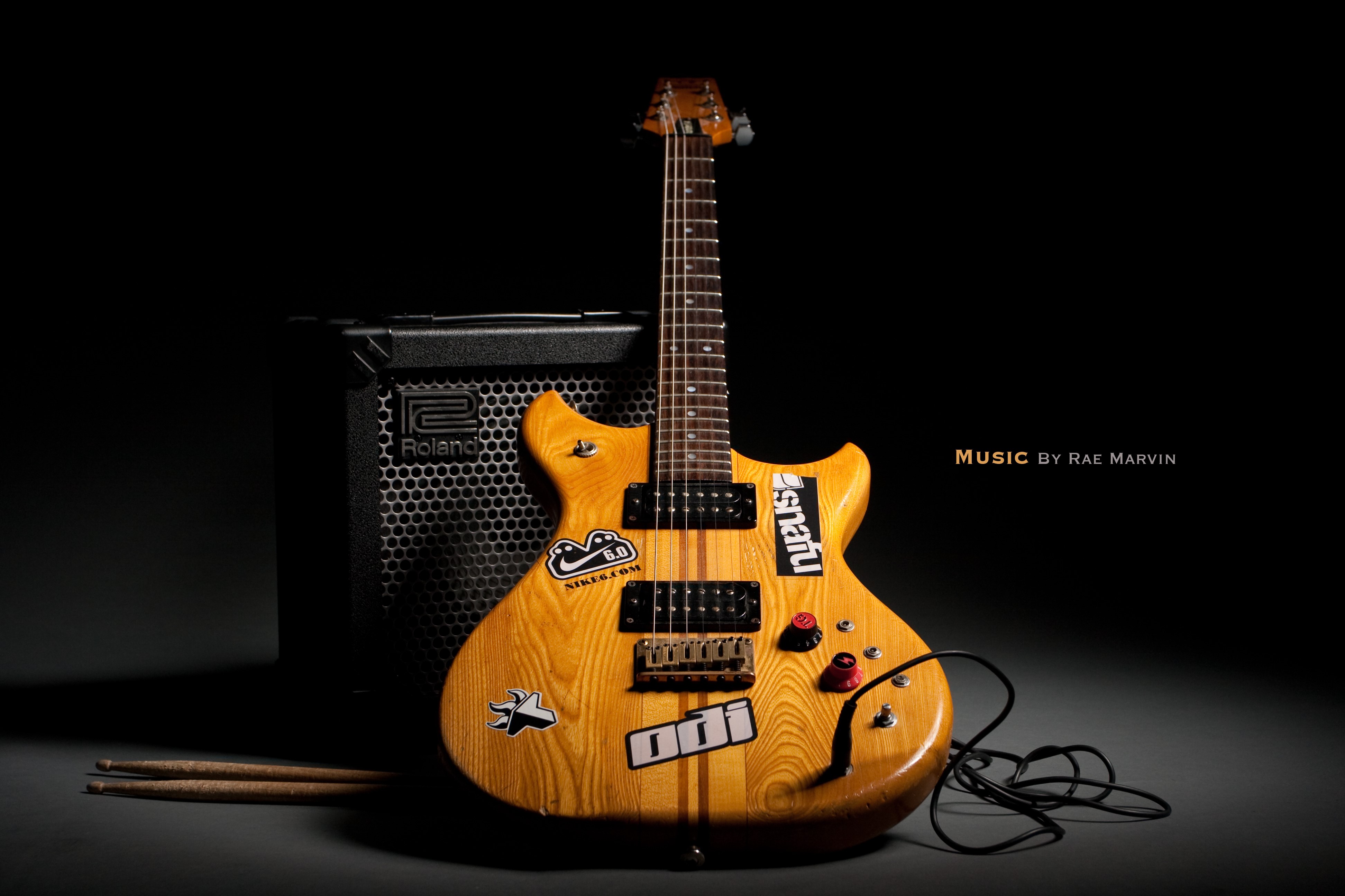 Electric Guitar and Roland Amplifier HD Wallpaper