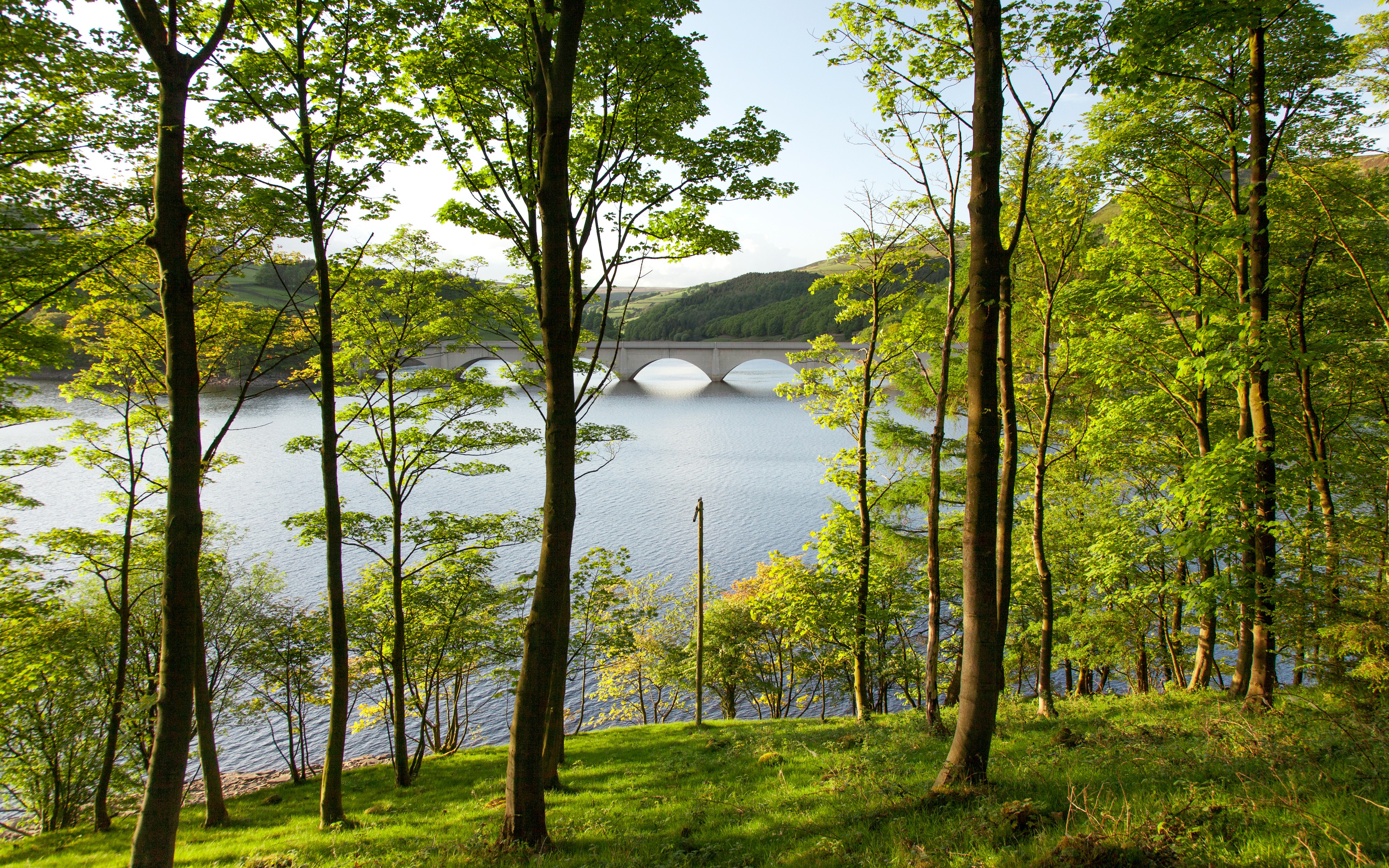 Ladybower Reservoir Derbyshire England Bridge Trees HD Wallpaper