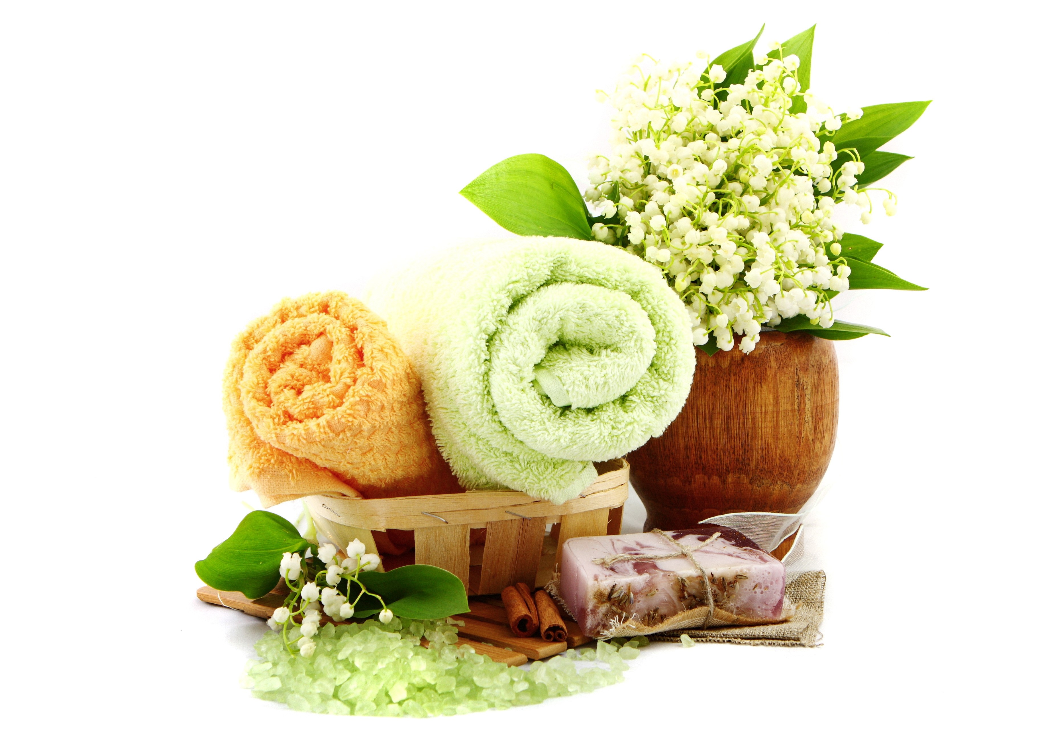 Spa items with lilies of the valley and soap HD Wallpaper