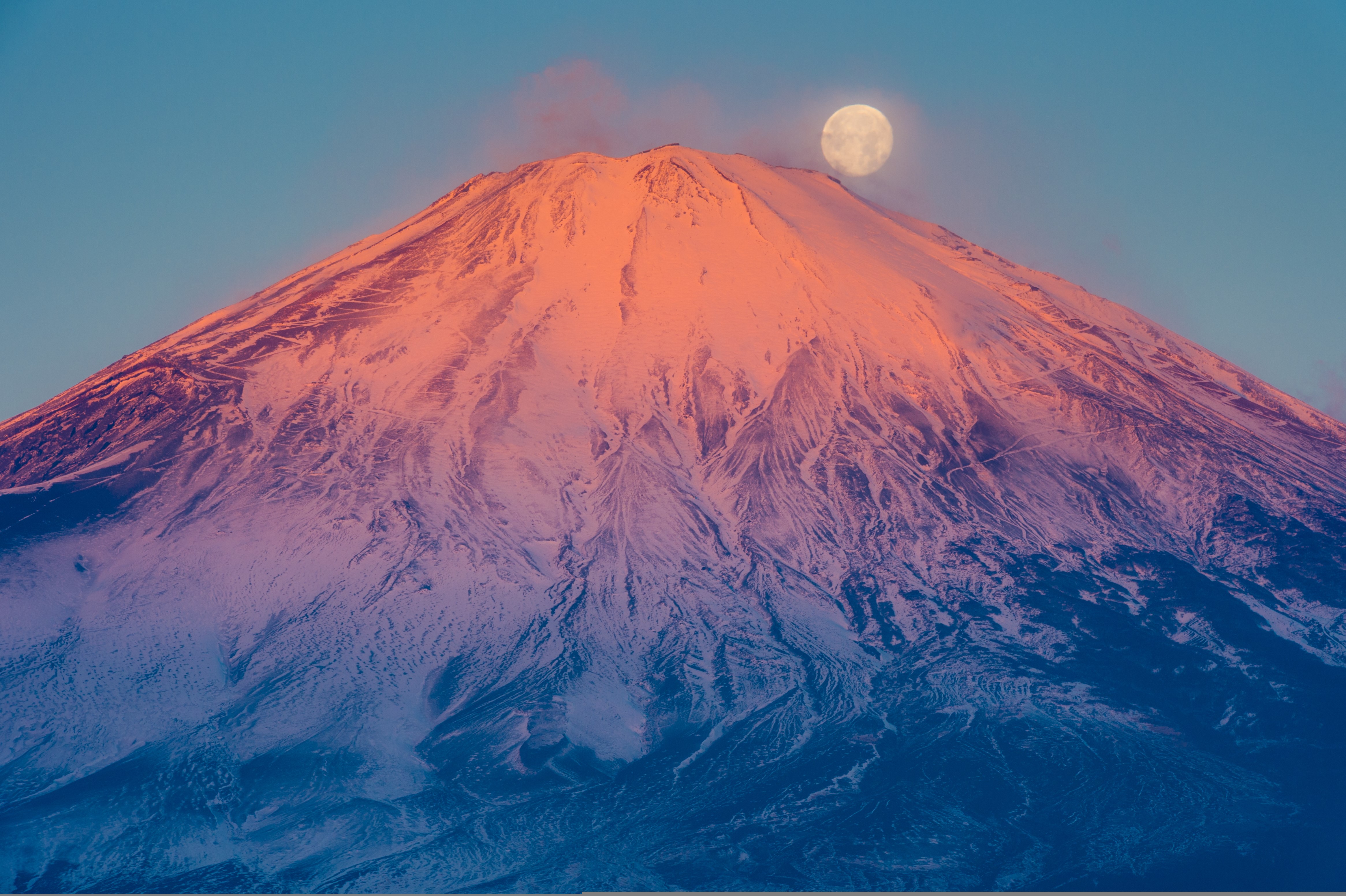 Mount Fuji with Moon during Sunset HD Wallpaper