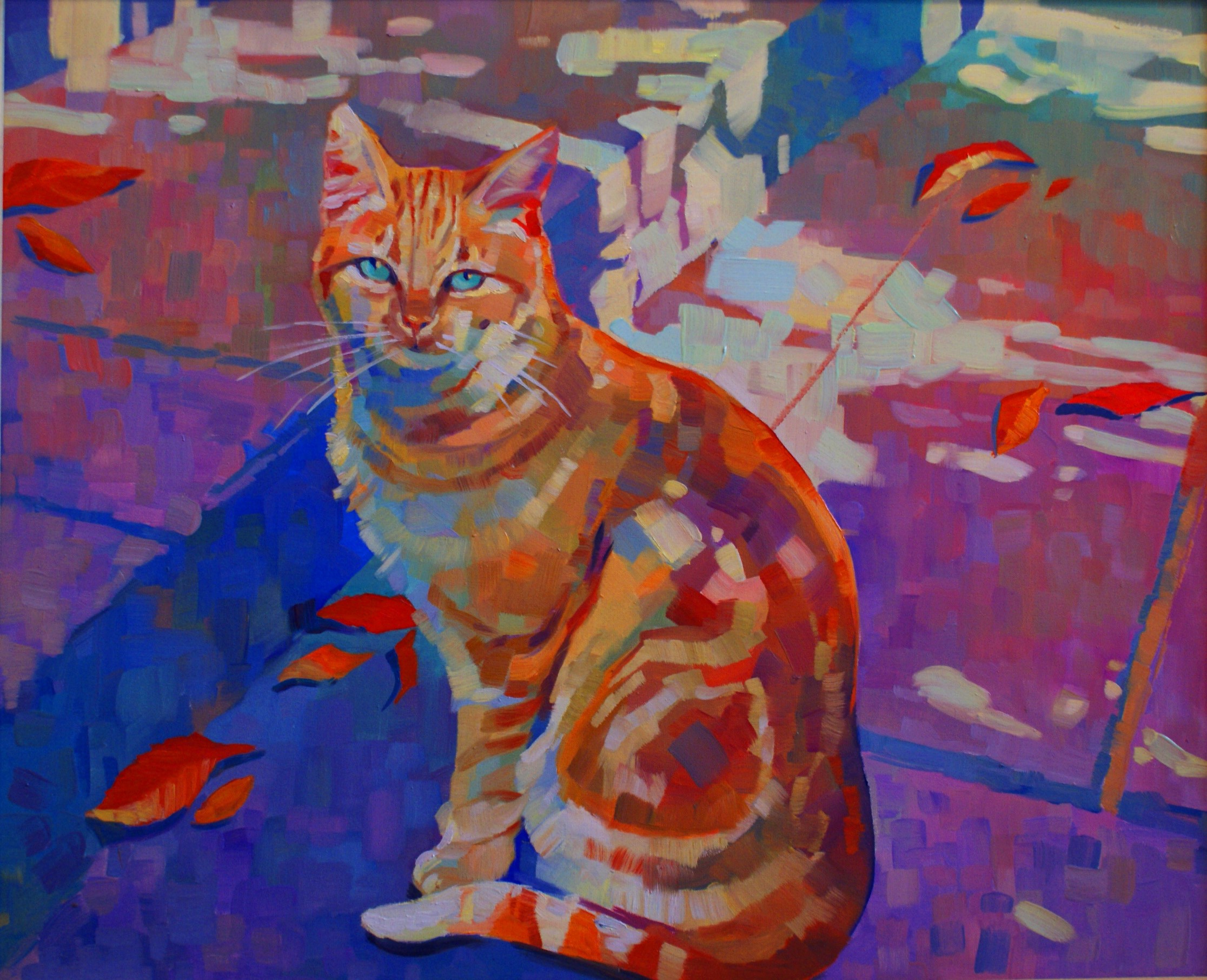 Orange tabby cat painting with blue eyes HD Wallpaper