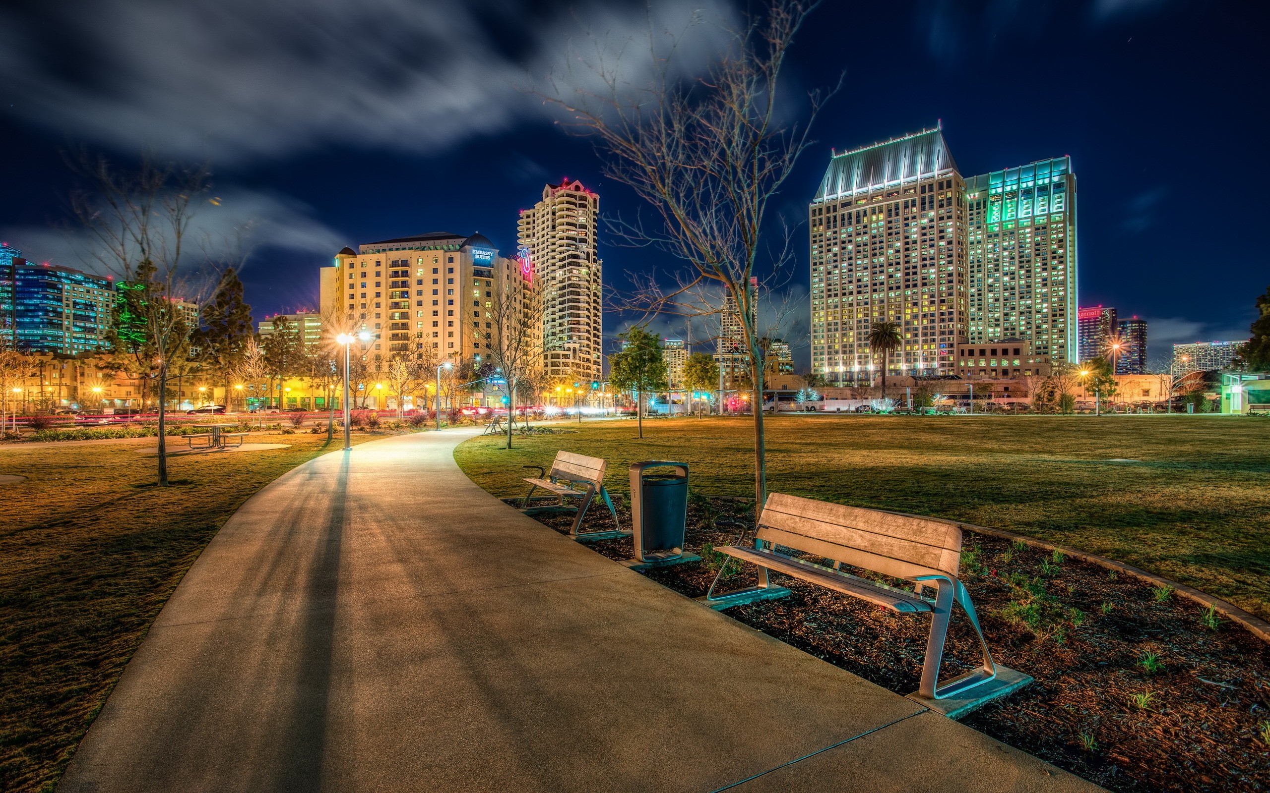 San Diego Park at Night with City Skyline HD Wallpaper