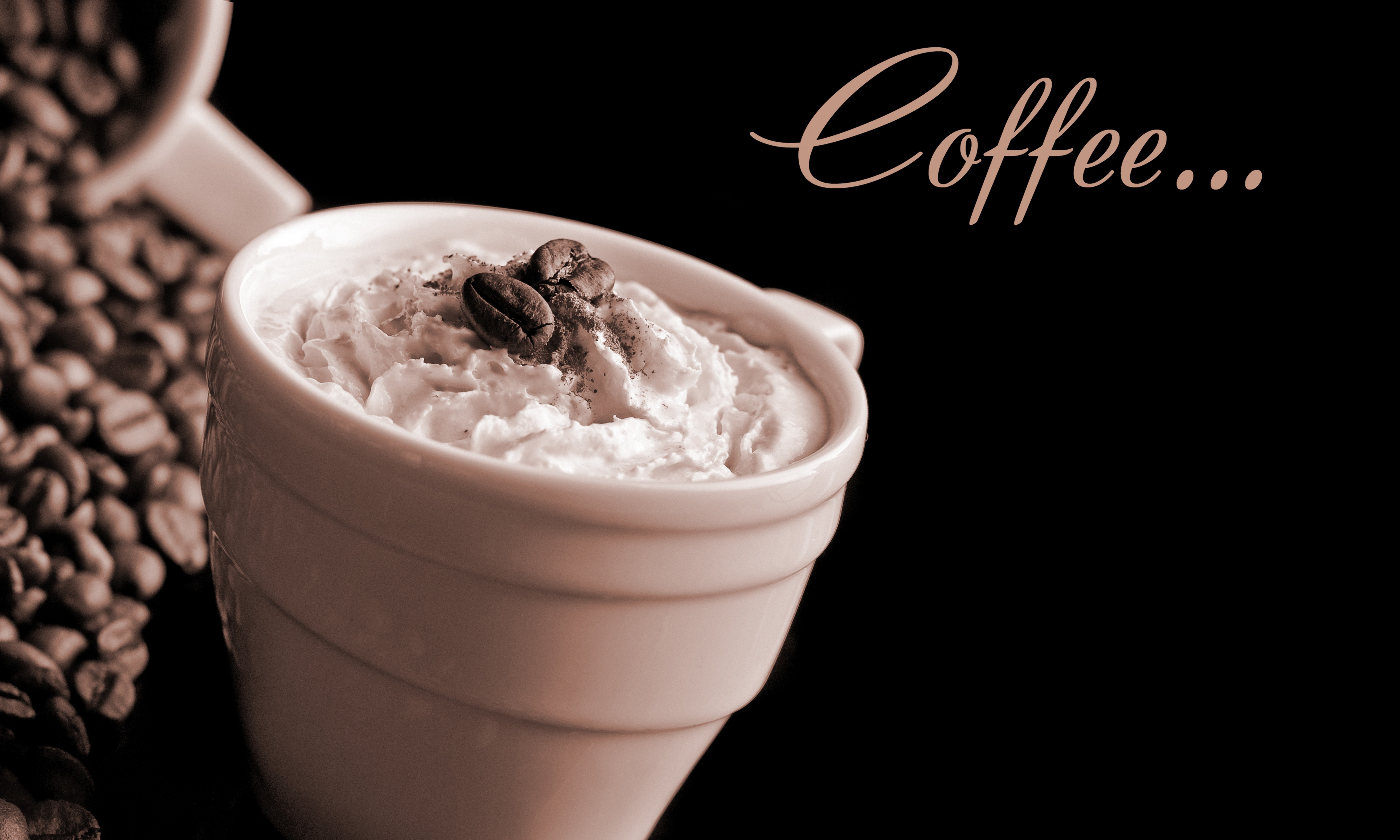 Coffee cup with whipped cream and beans HD Wallpaper