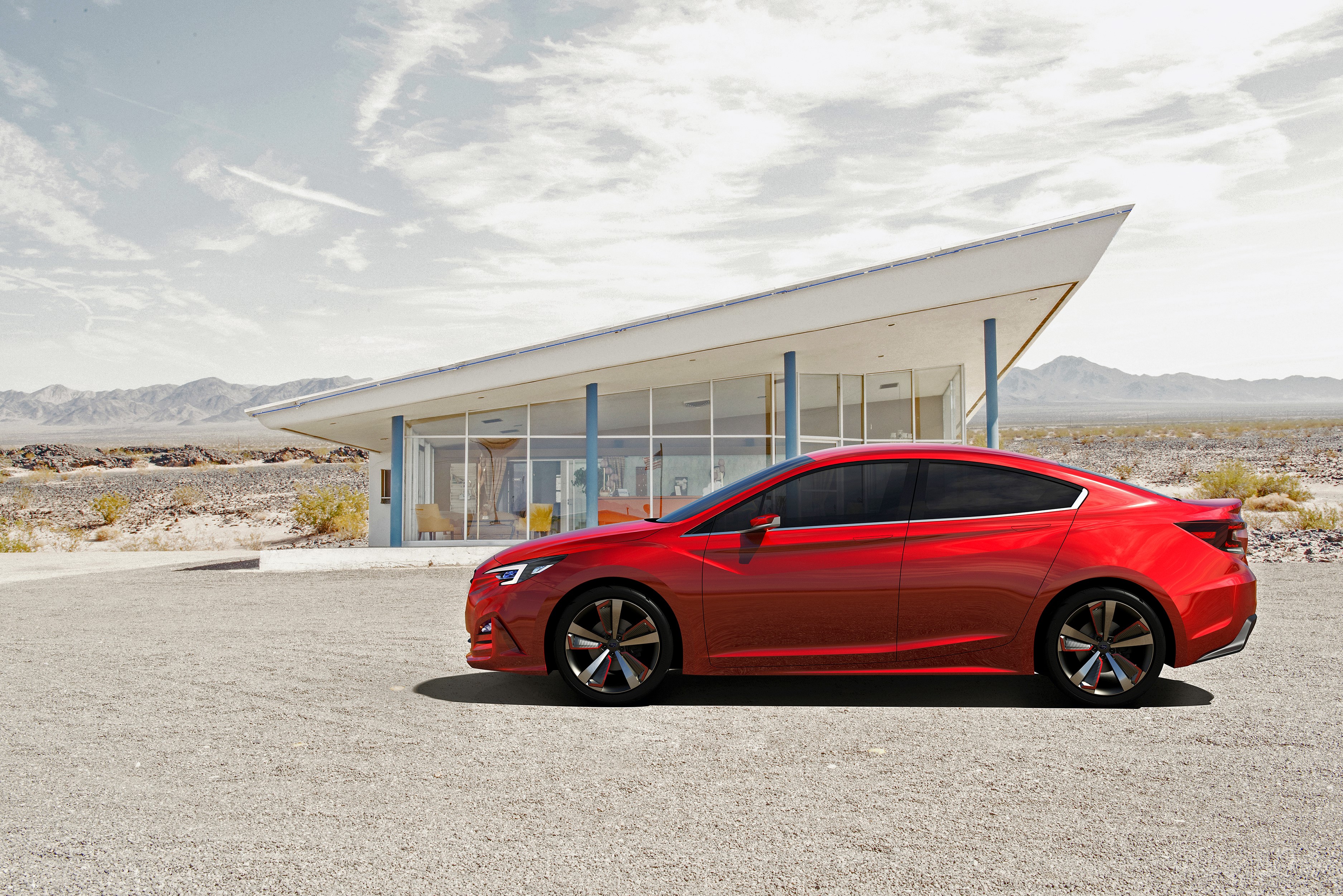 Red Subaru Impreza Sedan Concept Car HD Wallpaper