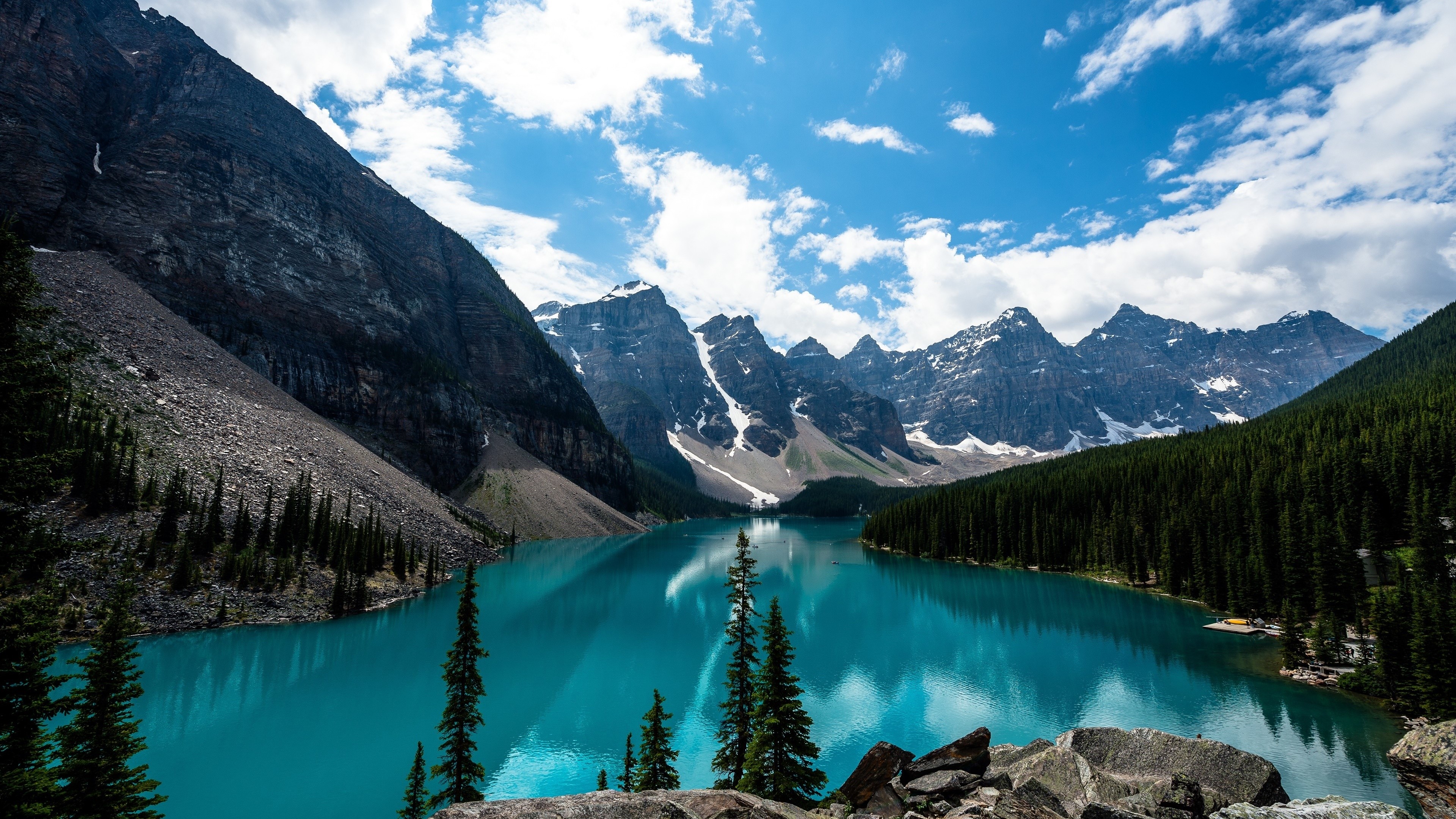 4K Moraine Lake Mountains Forest Sky Canada HD Wallpaper