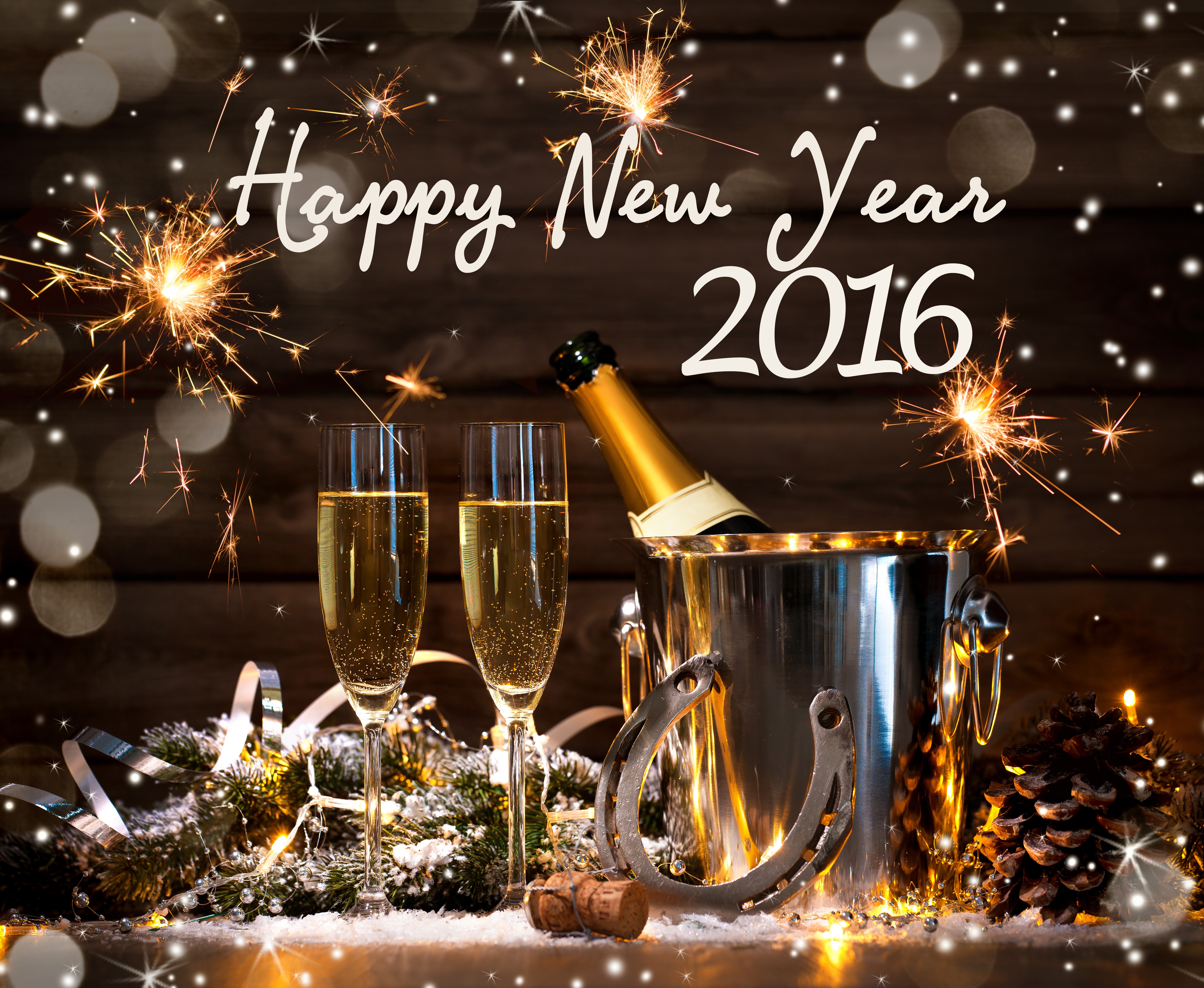 Happy New Year 2016 with Champagne and Sparklers HD Wallpaper