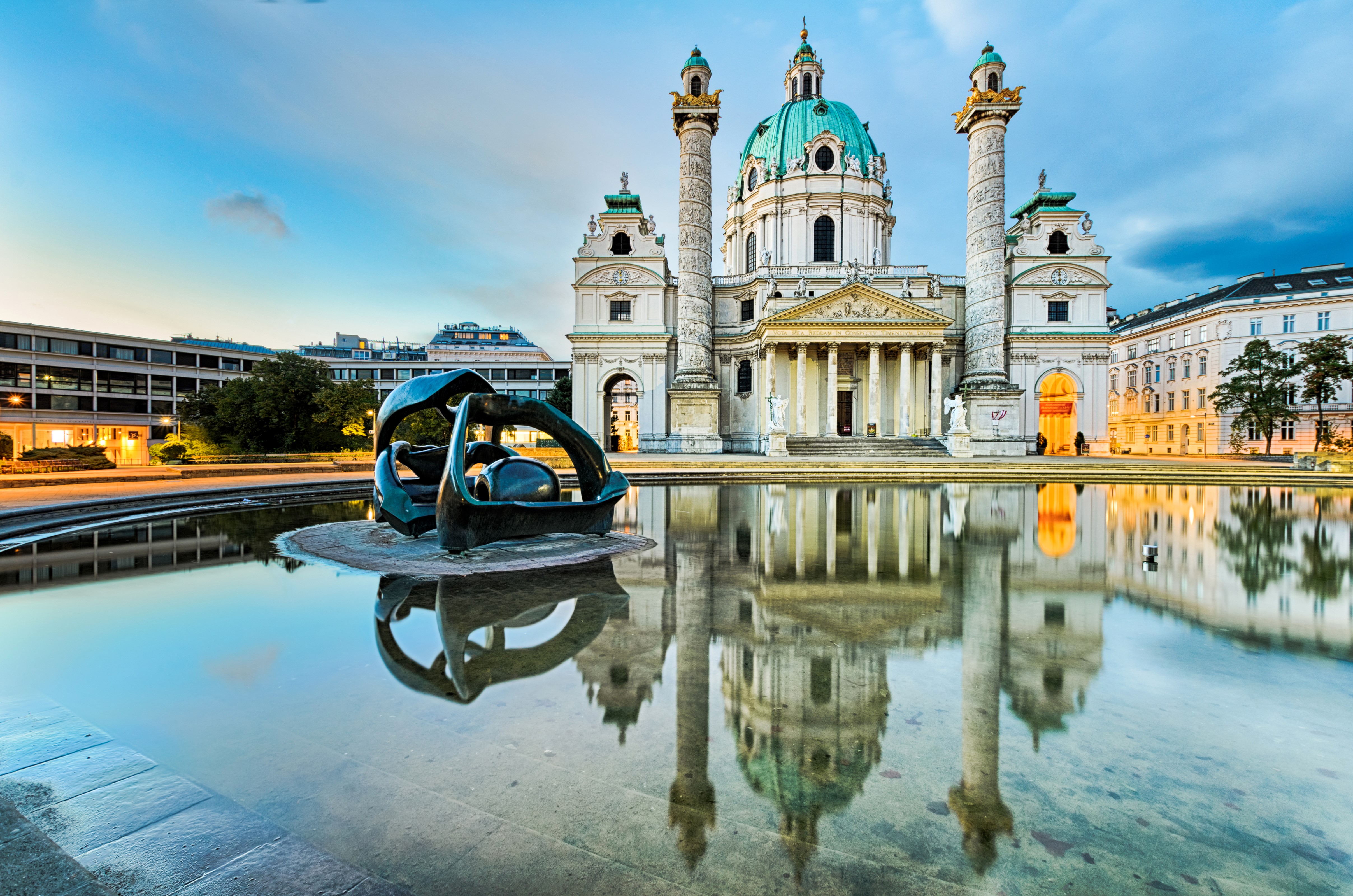 Karlskirche and Sculpture in Vienna, Austria HD Wallpaper