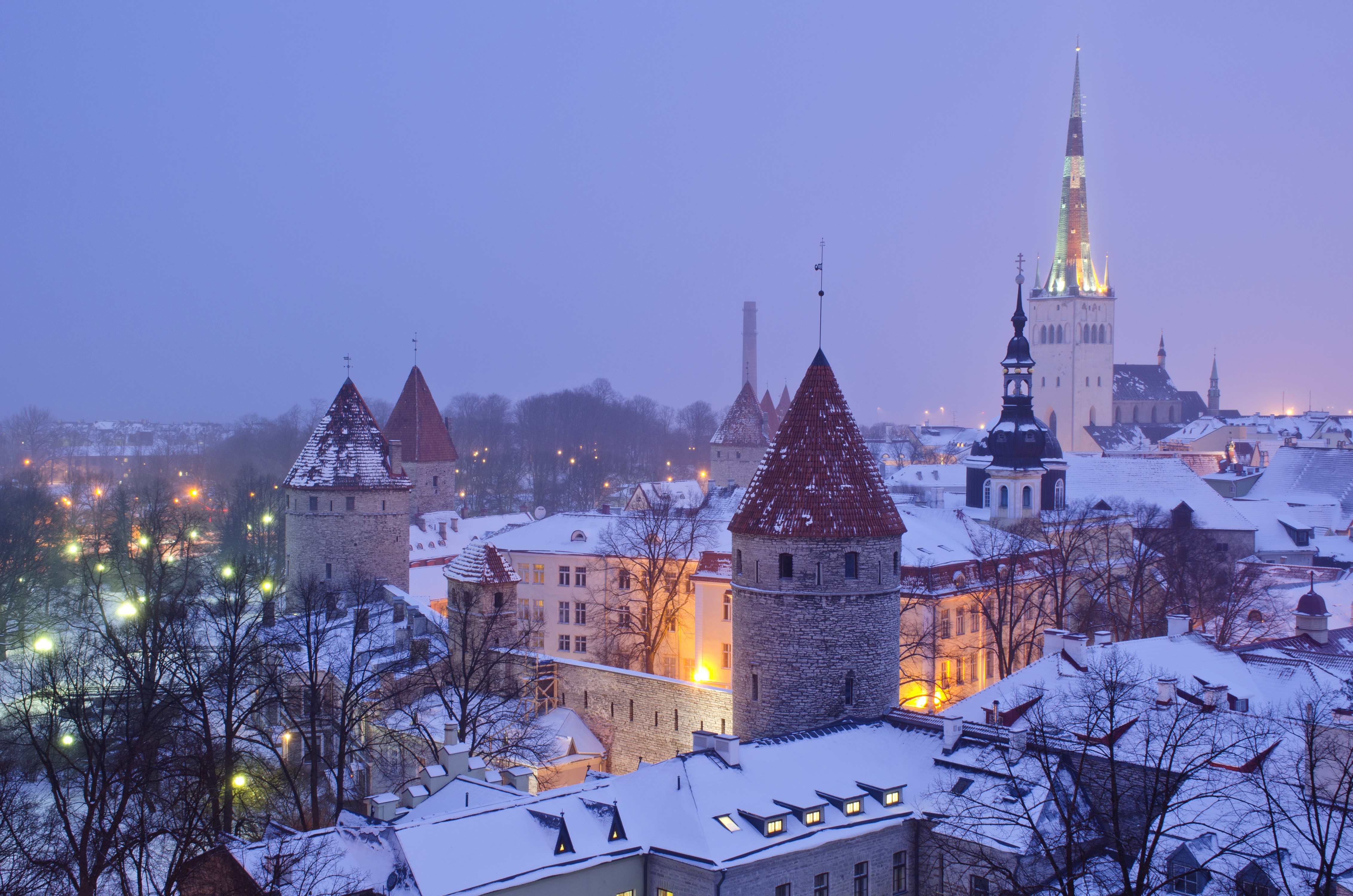 Tallinn Estonia Winter Night HD Wallpaper
