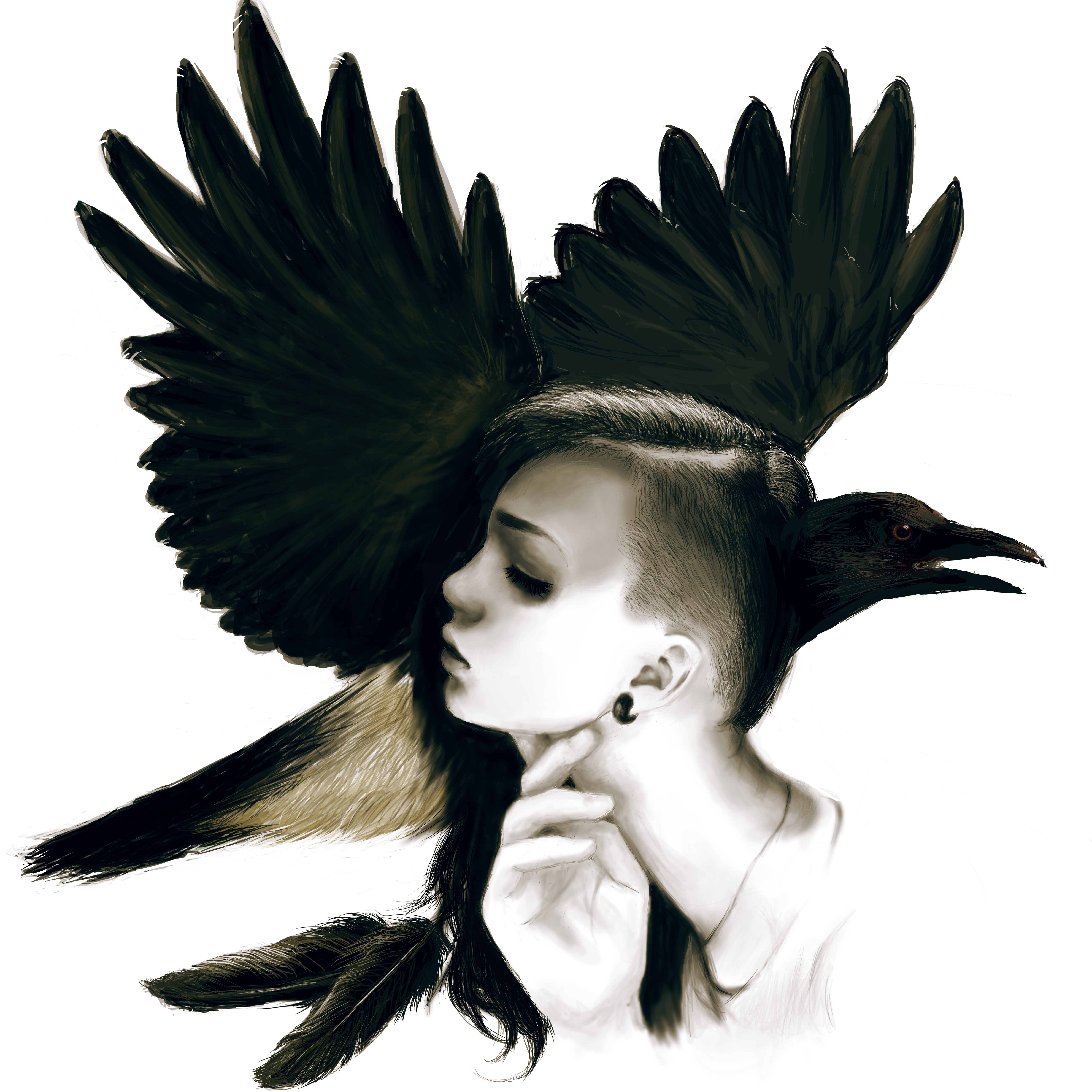 Painting Art of a Woman with Crow Wings HD Wallpaper