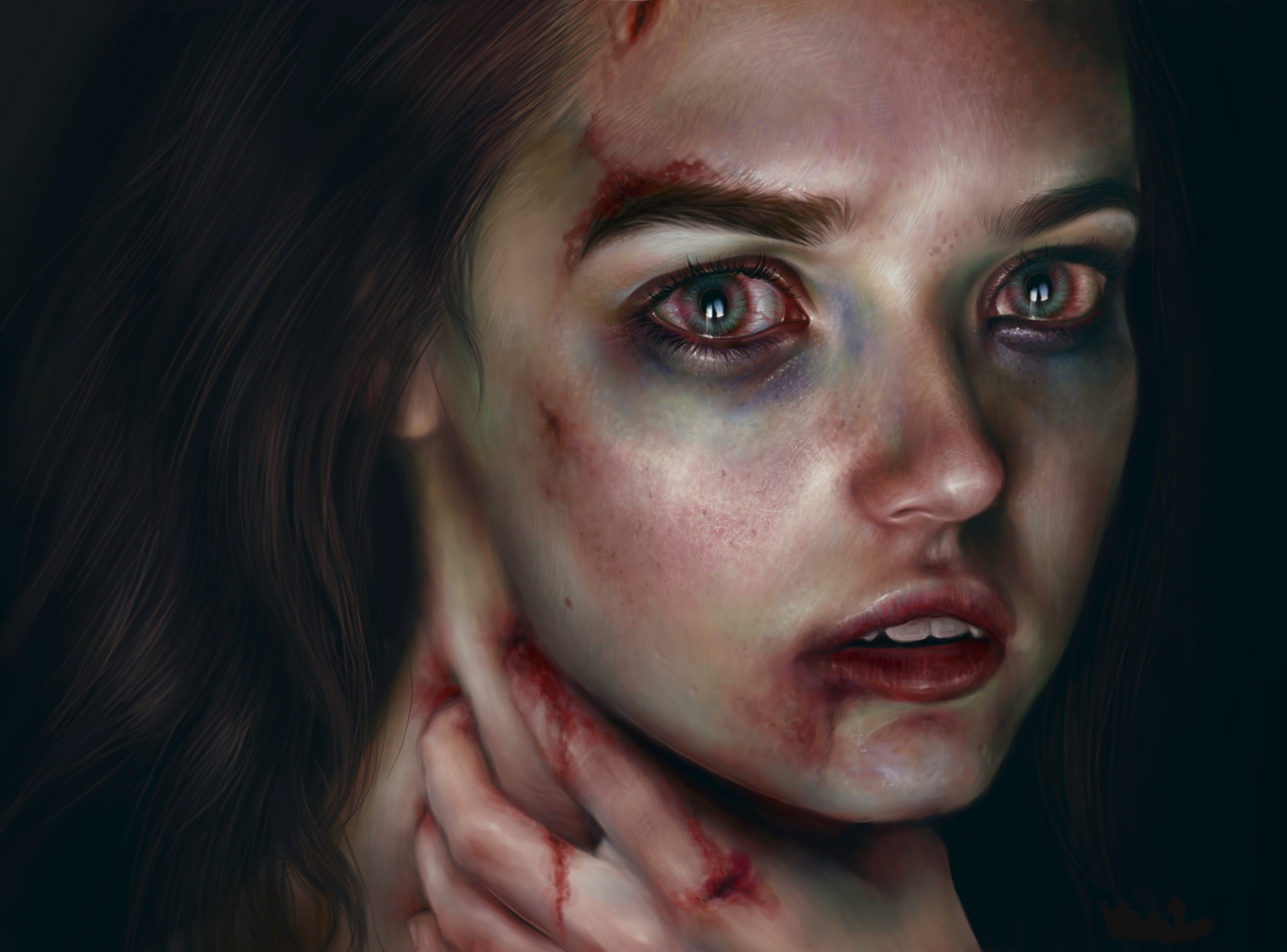 Painting Art of a Bloodied Face HD Wallpaper