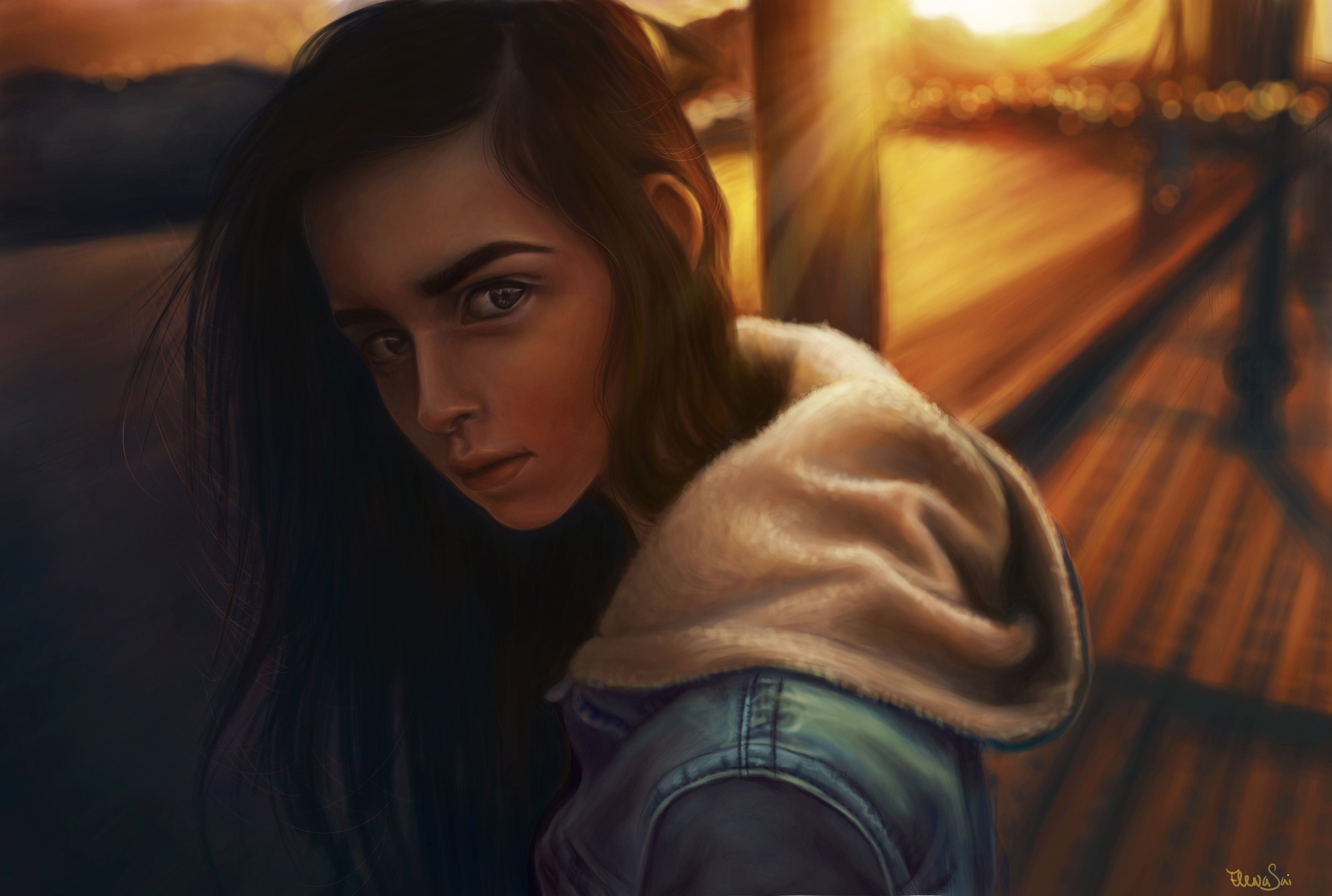 Painting Art of a Brown Haired Girl HD Wallpaper