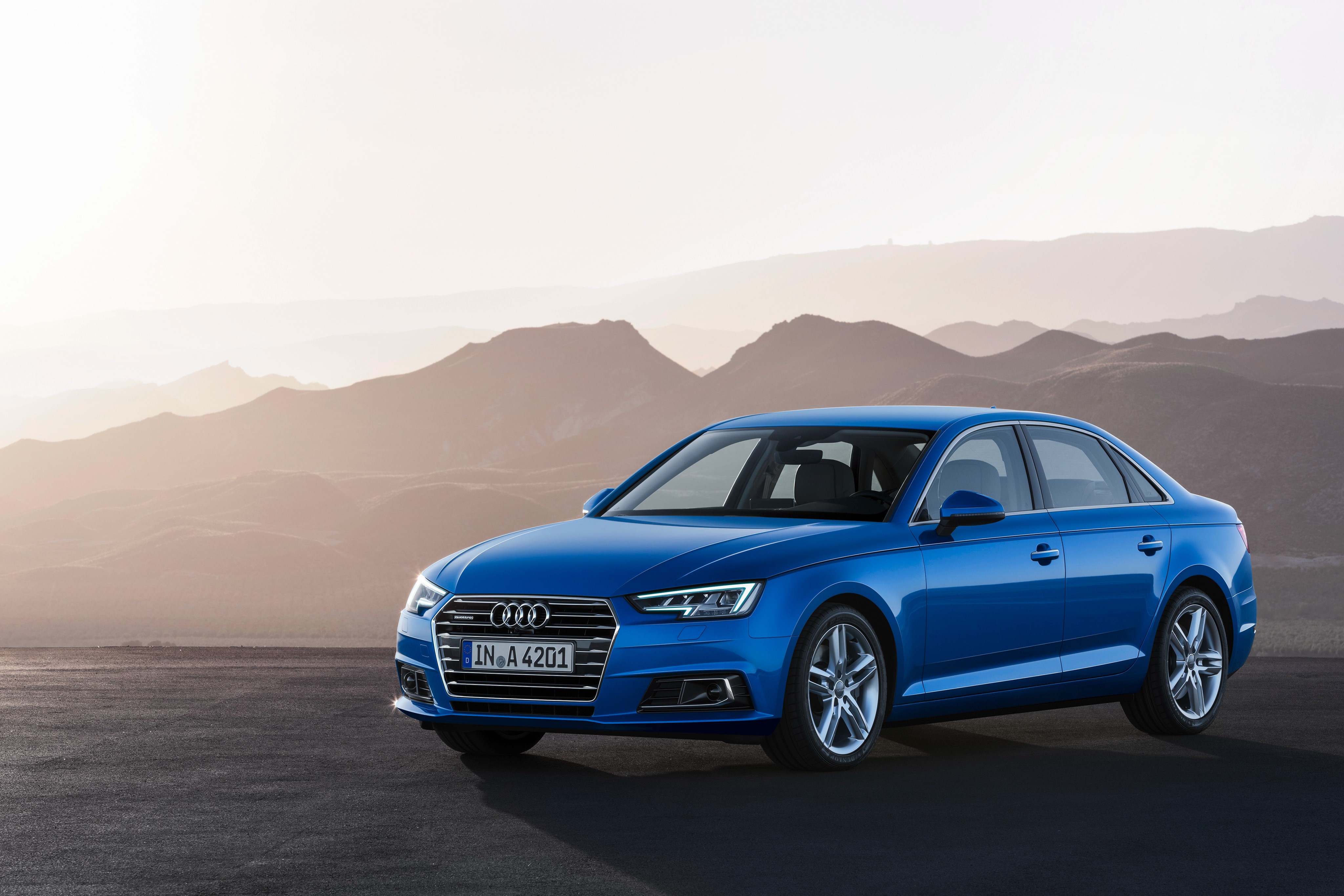 Blue Audi A4 Sedan on Mountain Landscape HD Wallpaper