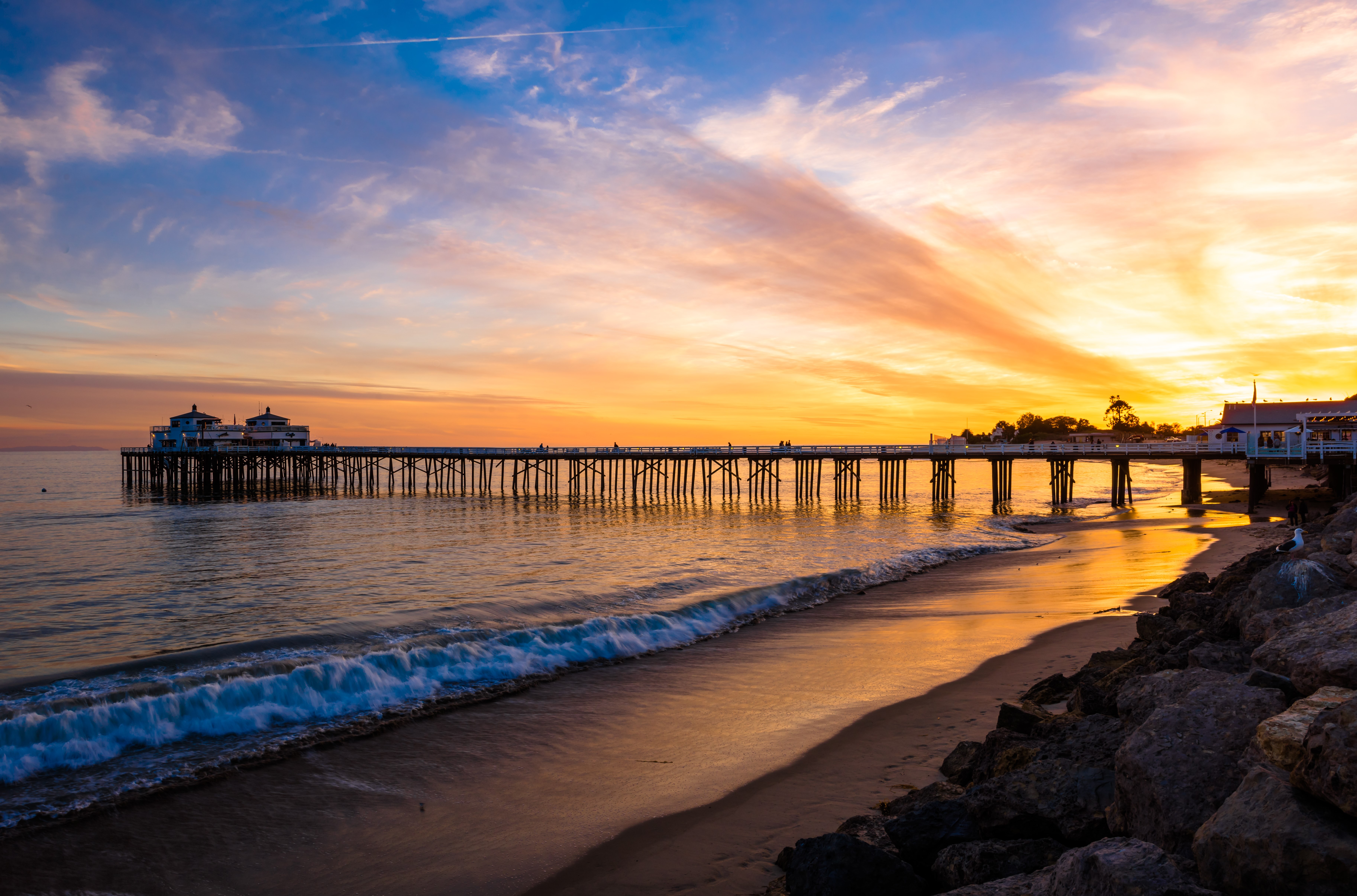 Malibu Pier at Sunset HD Wallpaper