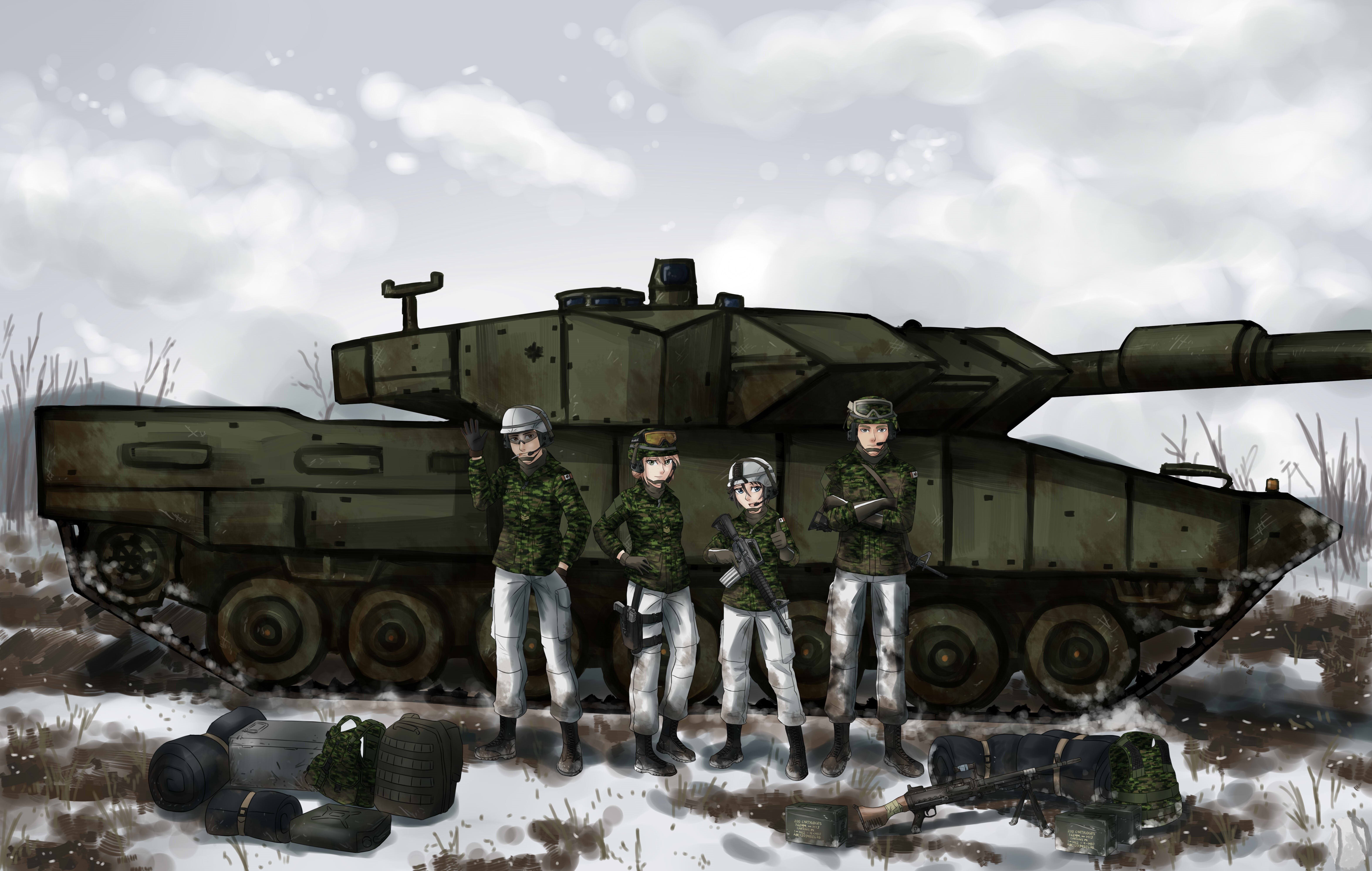 Soldiers with Leopard Tank in Winter HD Wallpaper