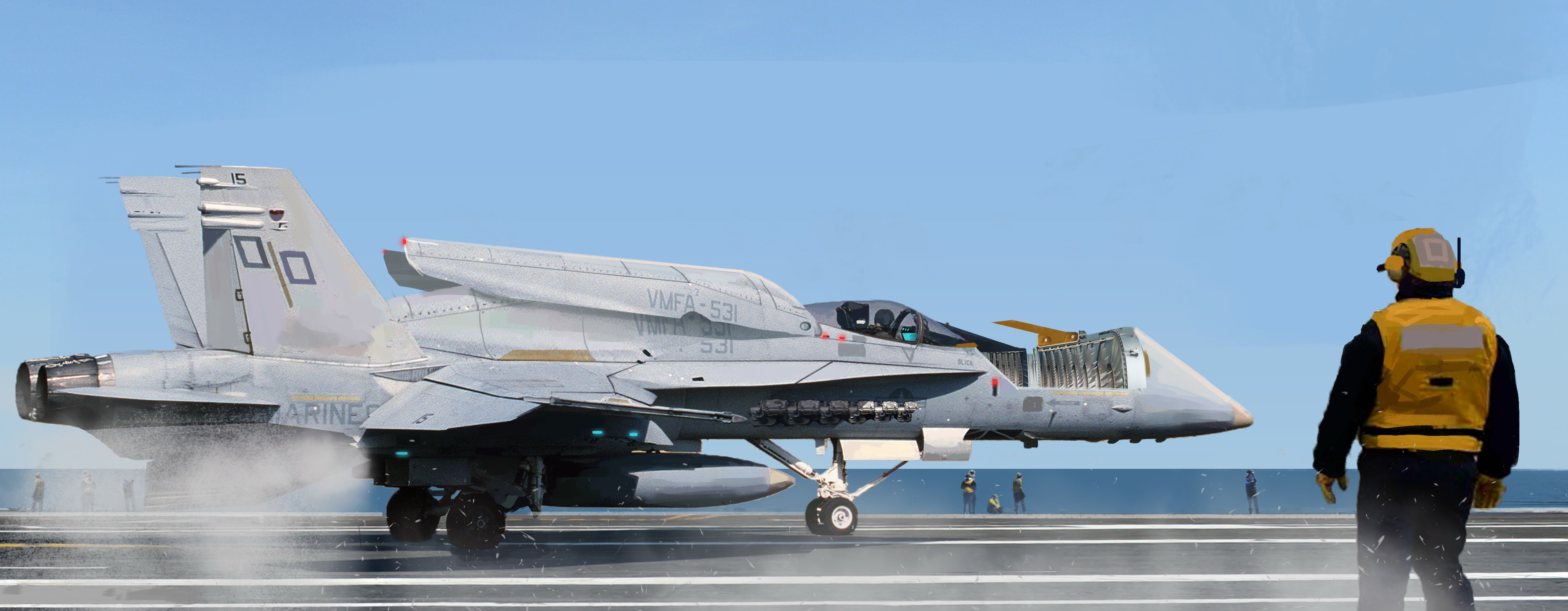 Fighter Airplane on Aircraft Carrier Deck HD Wallpaper