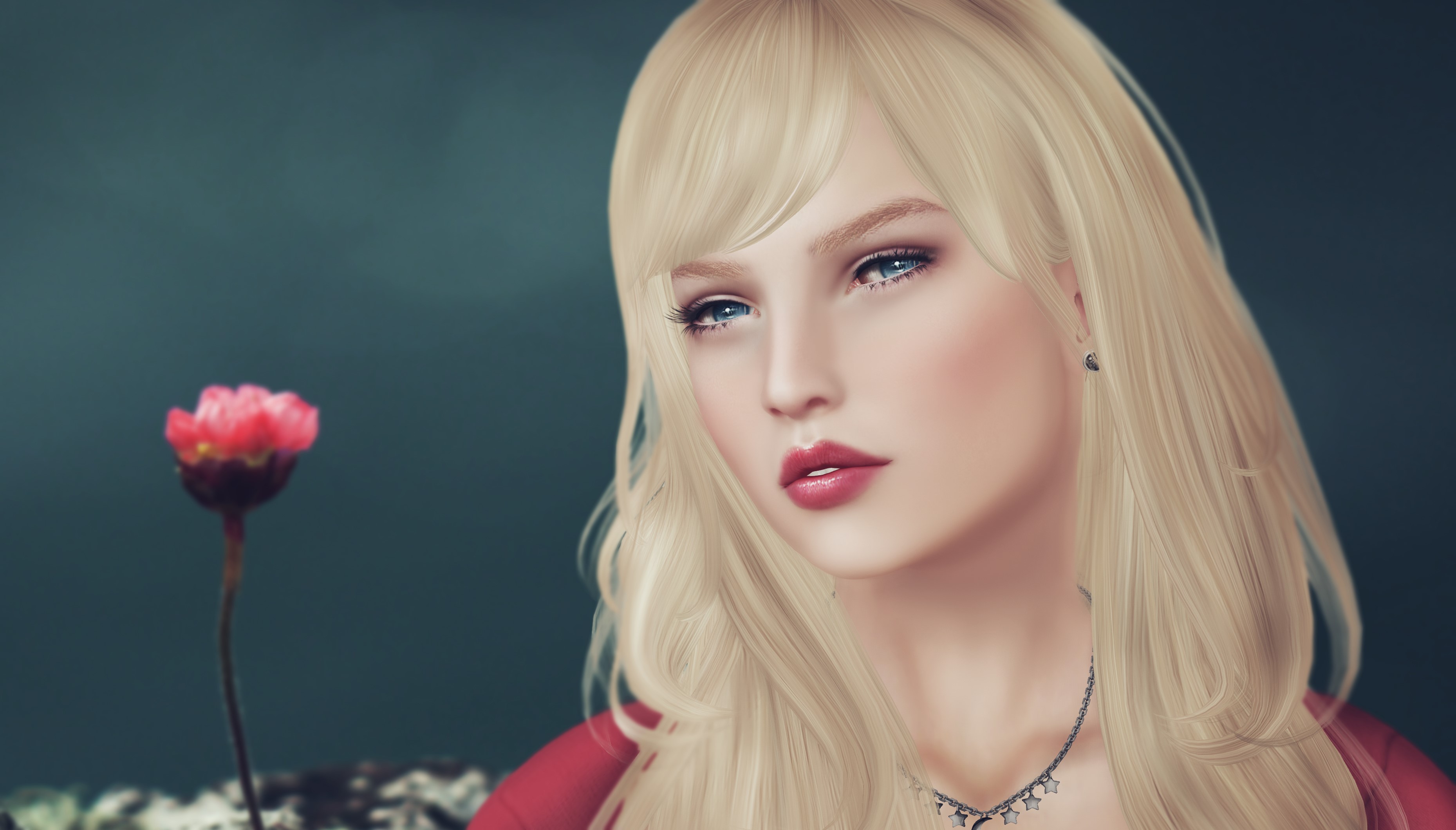 Blonde woman with flower HD Wallpaper