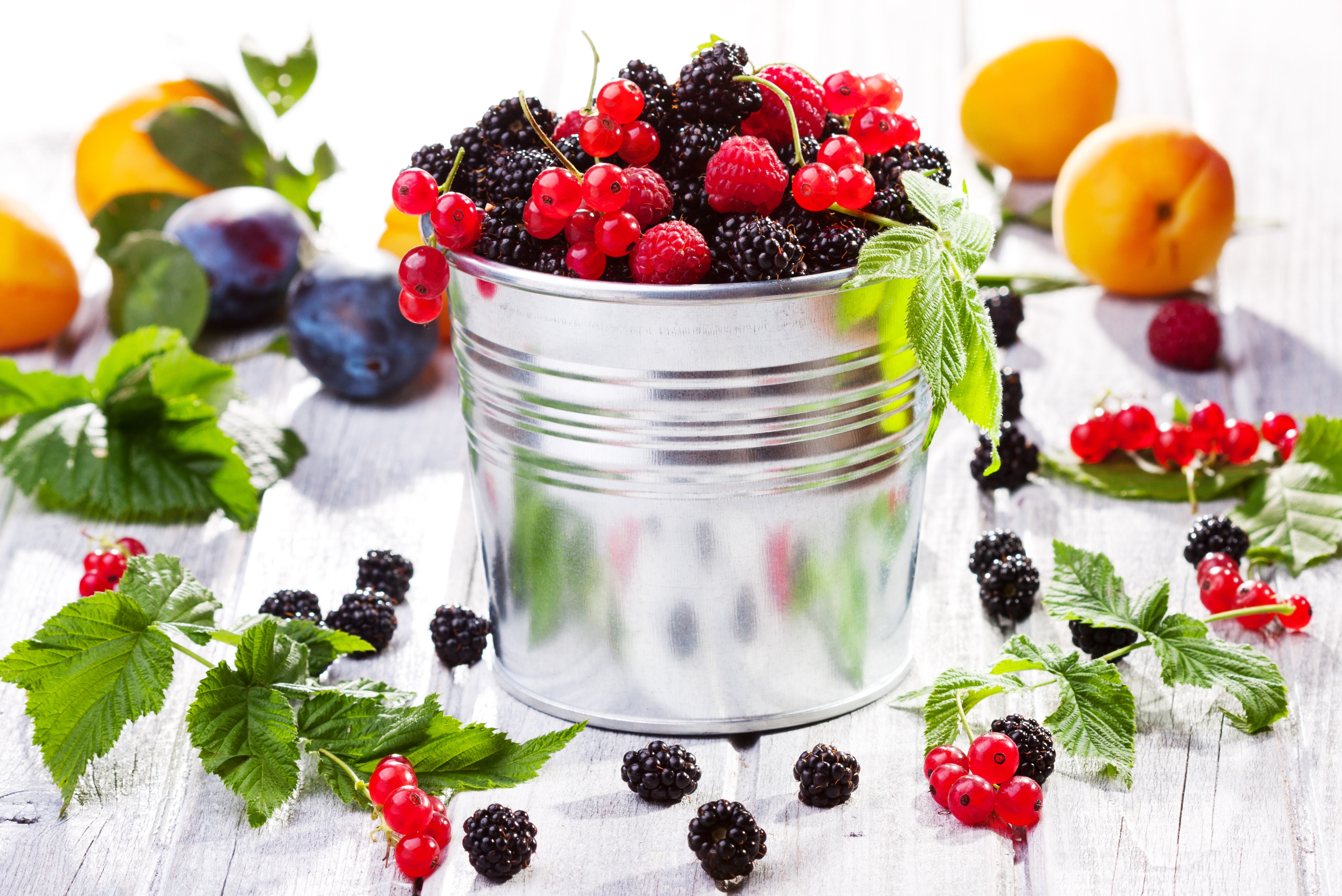 Bucket of Berries and Fruit HD Wallpaper