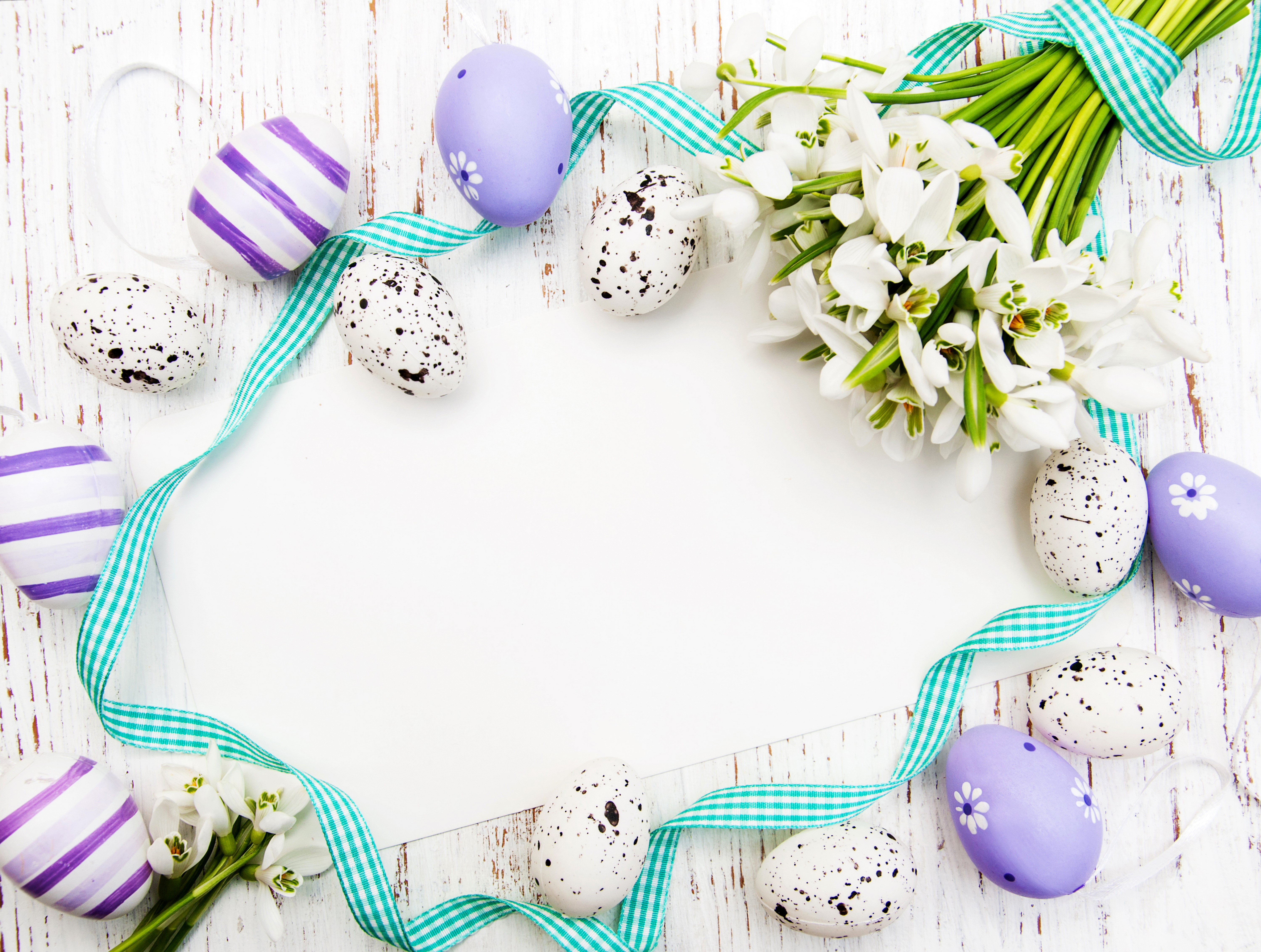 Easter Eggs and Snowdrops with Ribbon Template HD Wallpaper