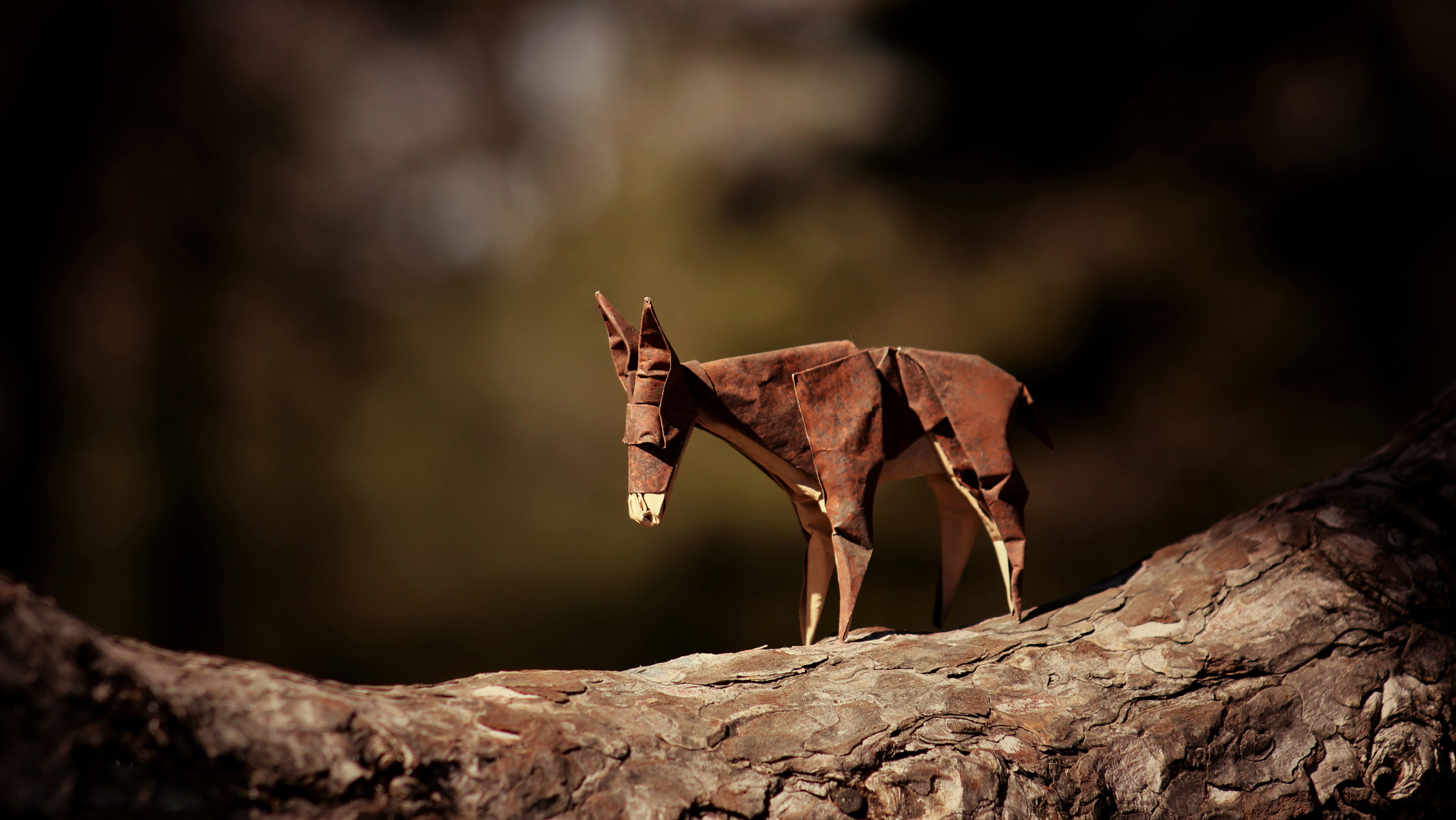 Origami Donkey on a Tree Branch HD Wallpaper