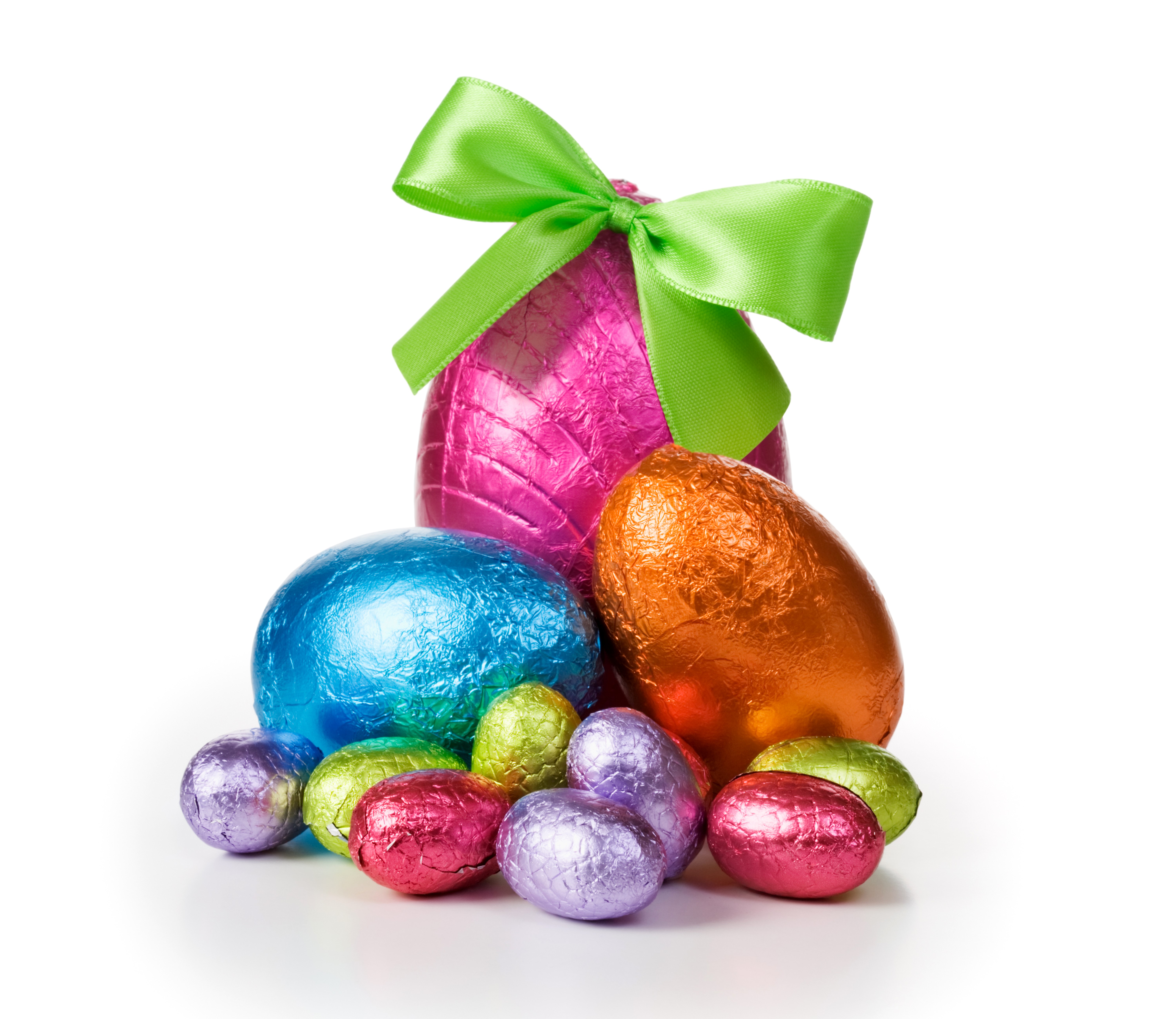 Easter chocolate eggs with a green bow HD Wallpaper