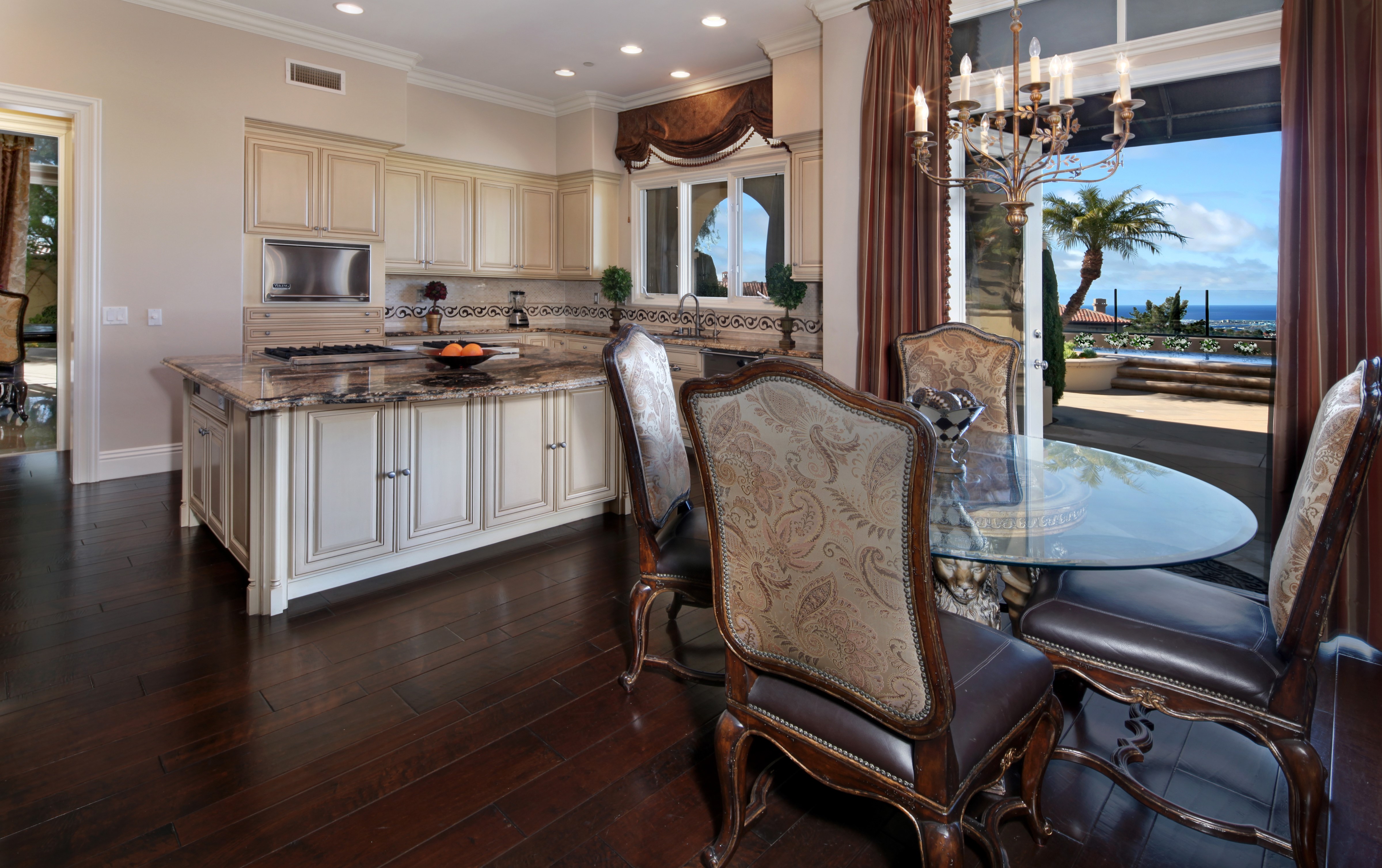 Kitchen with Dining Table and Ocean View HD Wallpaper