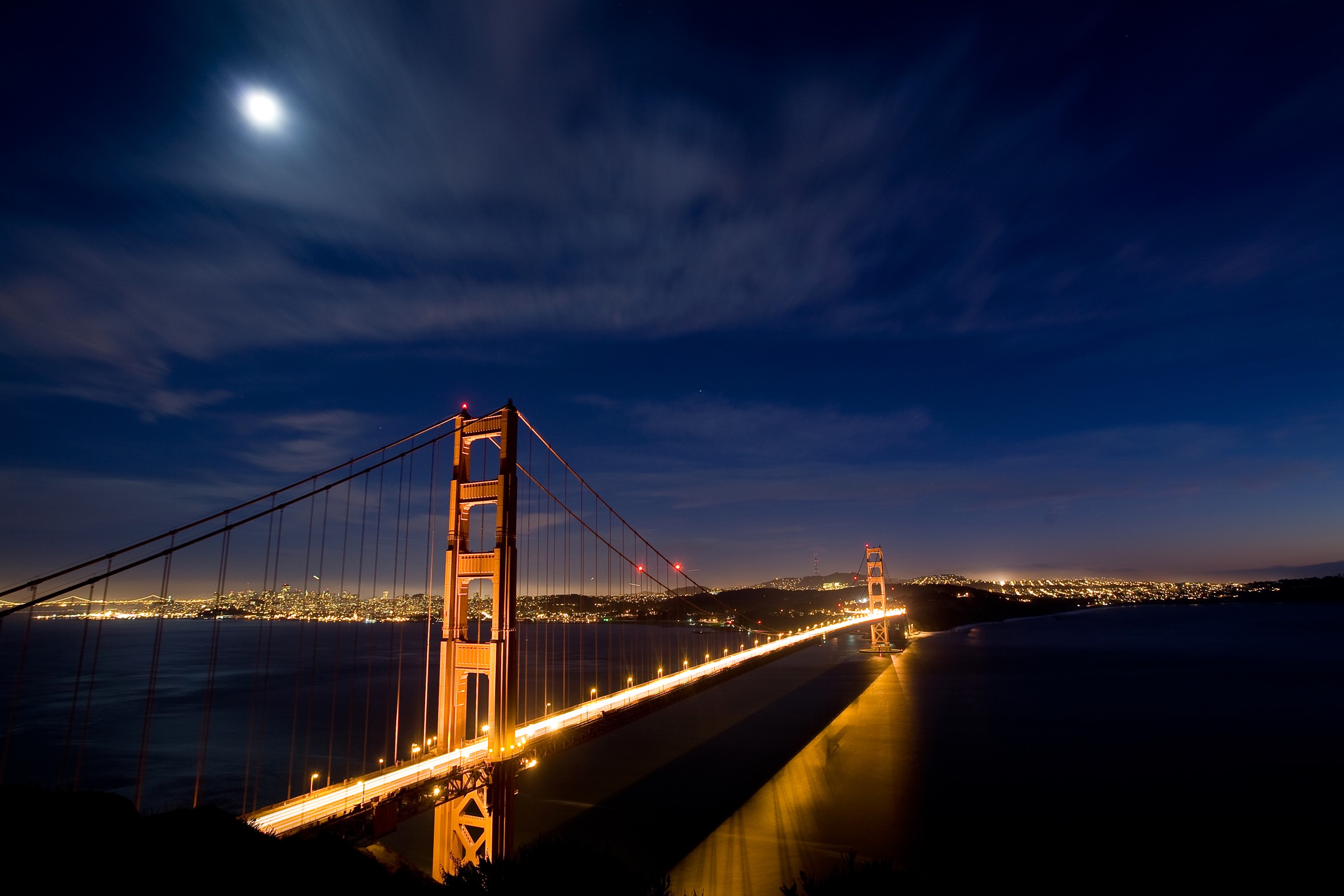 Golden Gate Bridge at Night with Moon HD Wallpaper