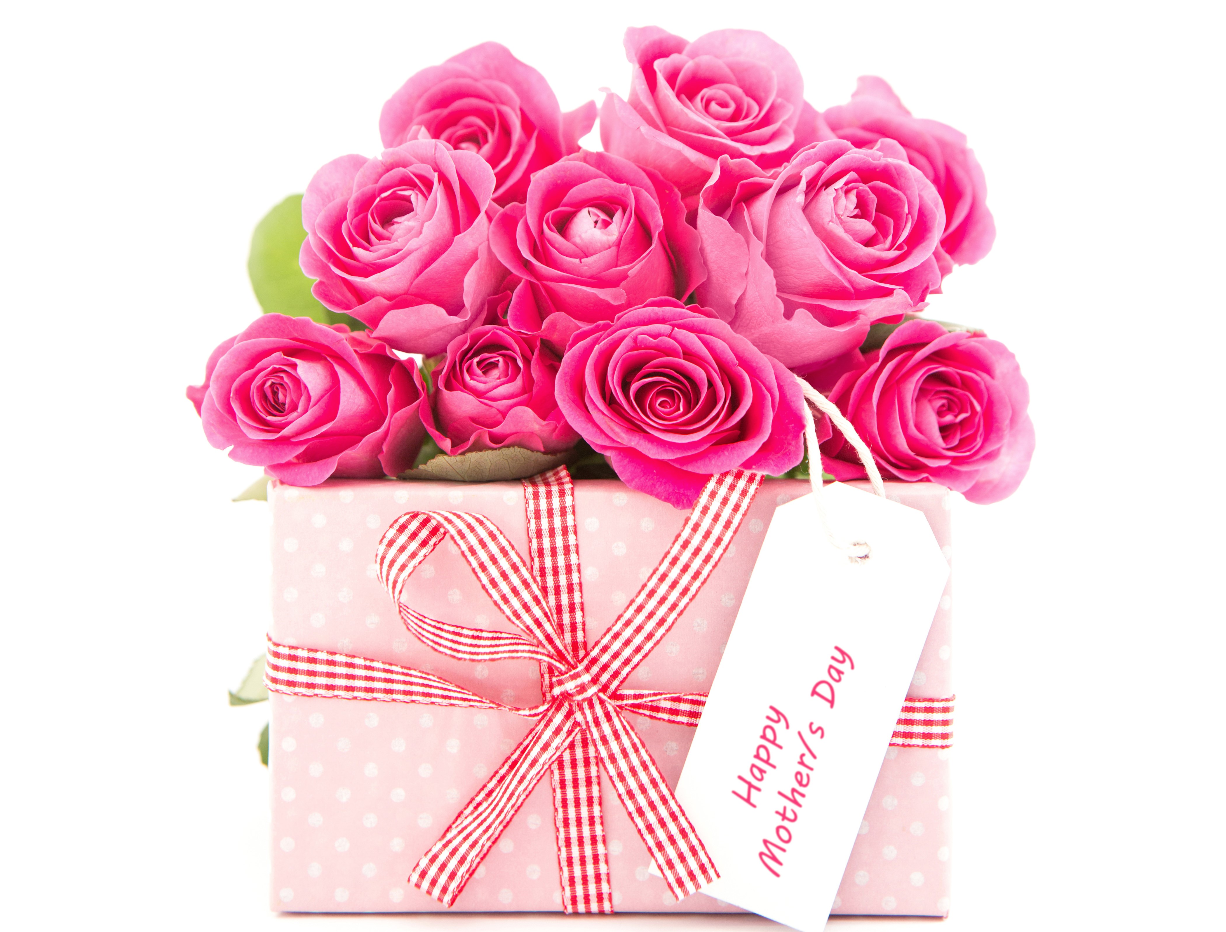 Pink Roses Gift Box with Happy Mother's Day Tag HD Wallpaper