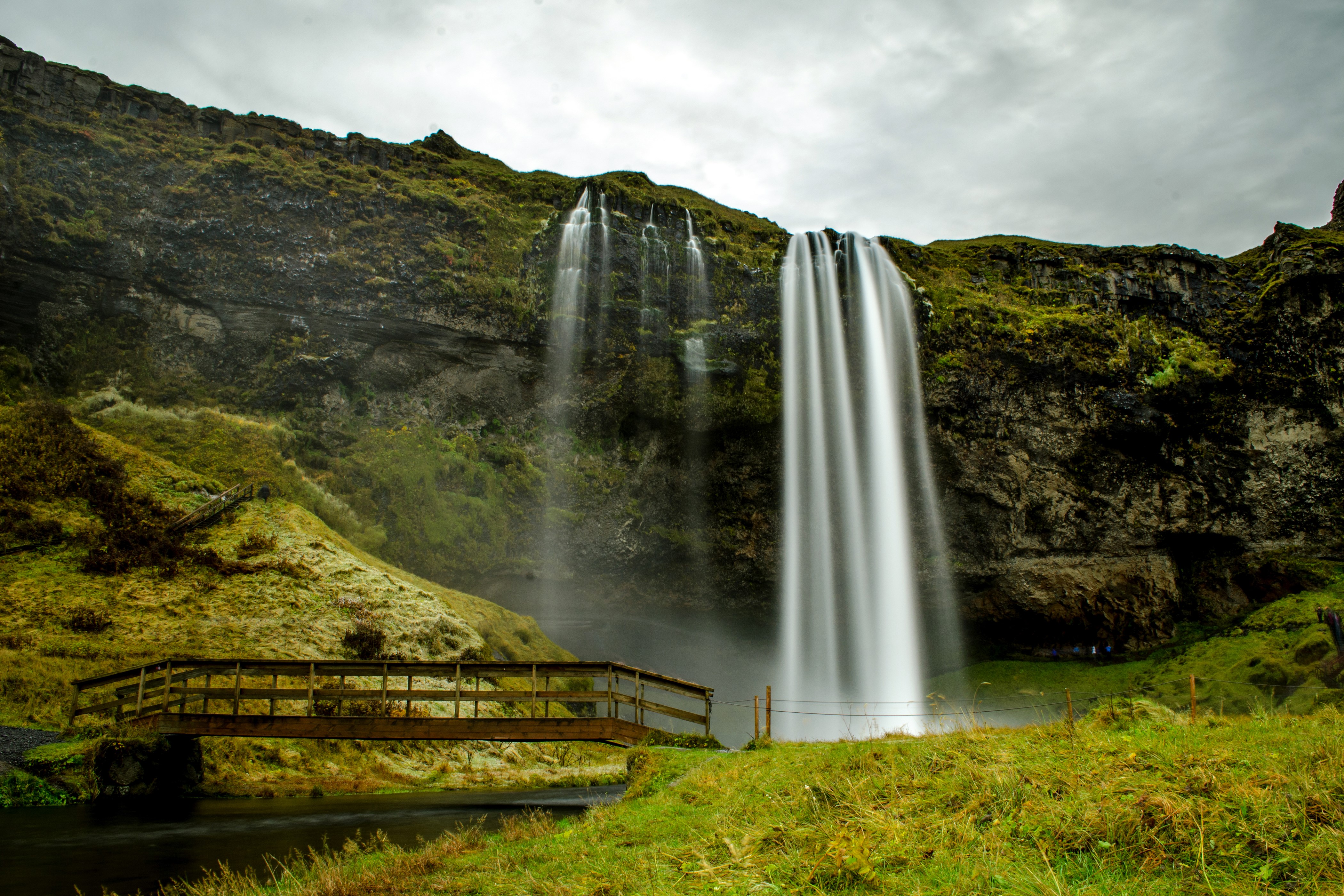 Seljalandsfoss Waterfall and Bridge in Iceland HD Wallpaper