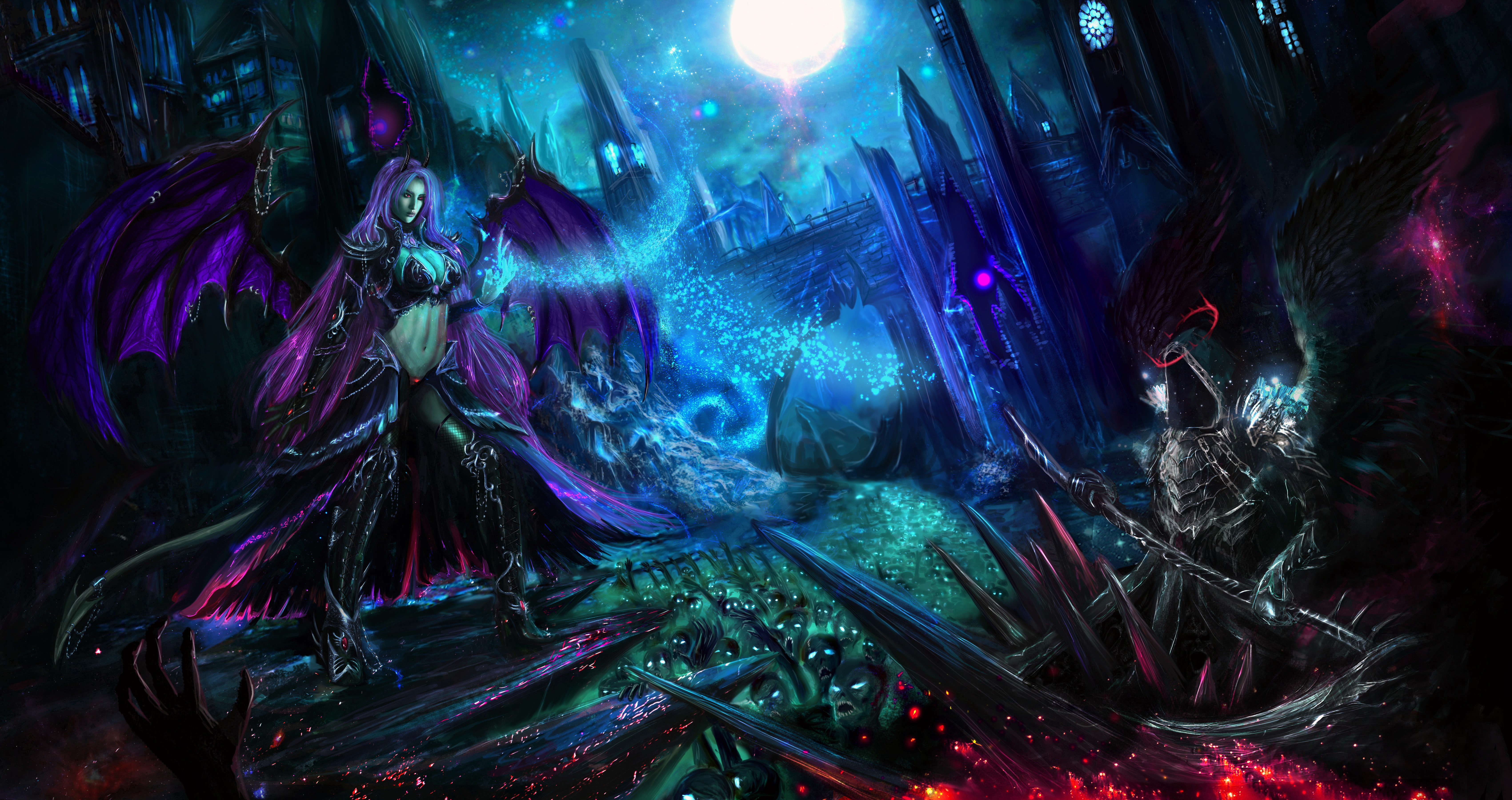 Demons battling with magic and wings HD Wallpaper