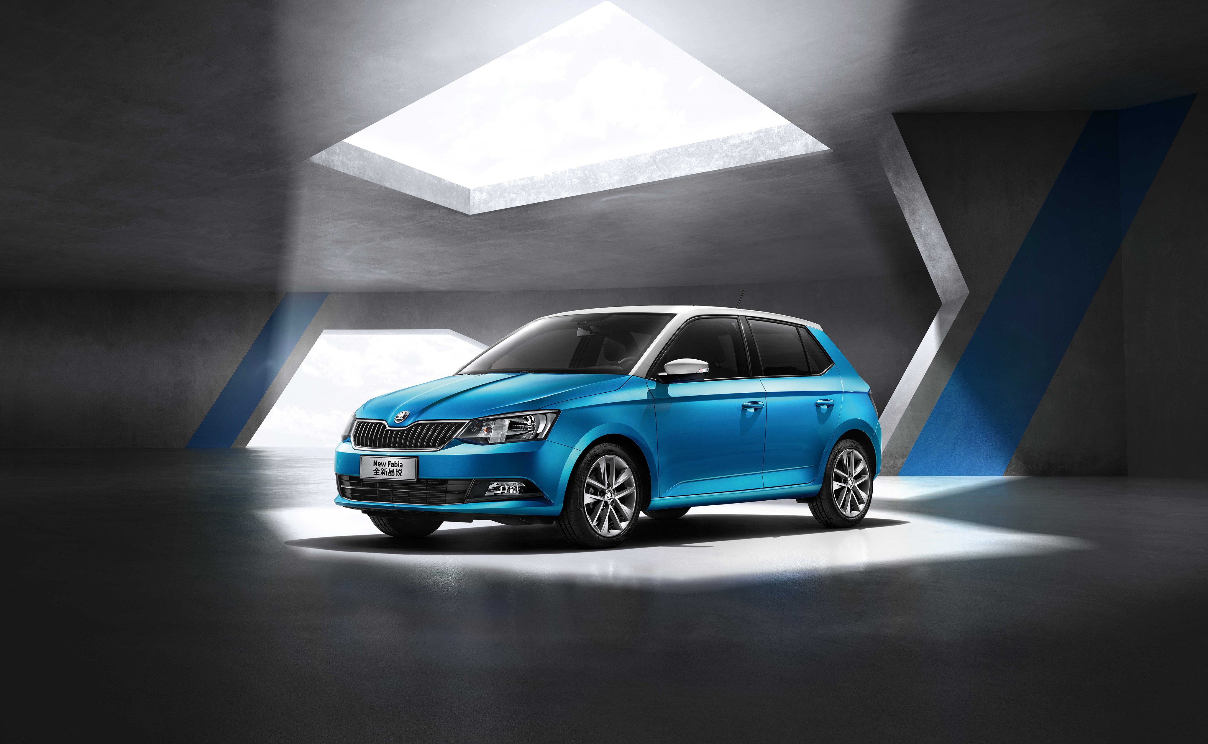Blue Skoda Fabia in a modern garage HD Wallpaper