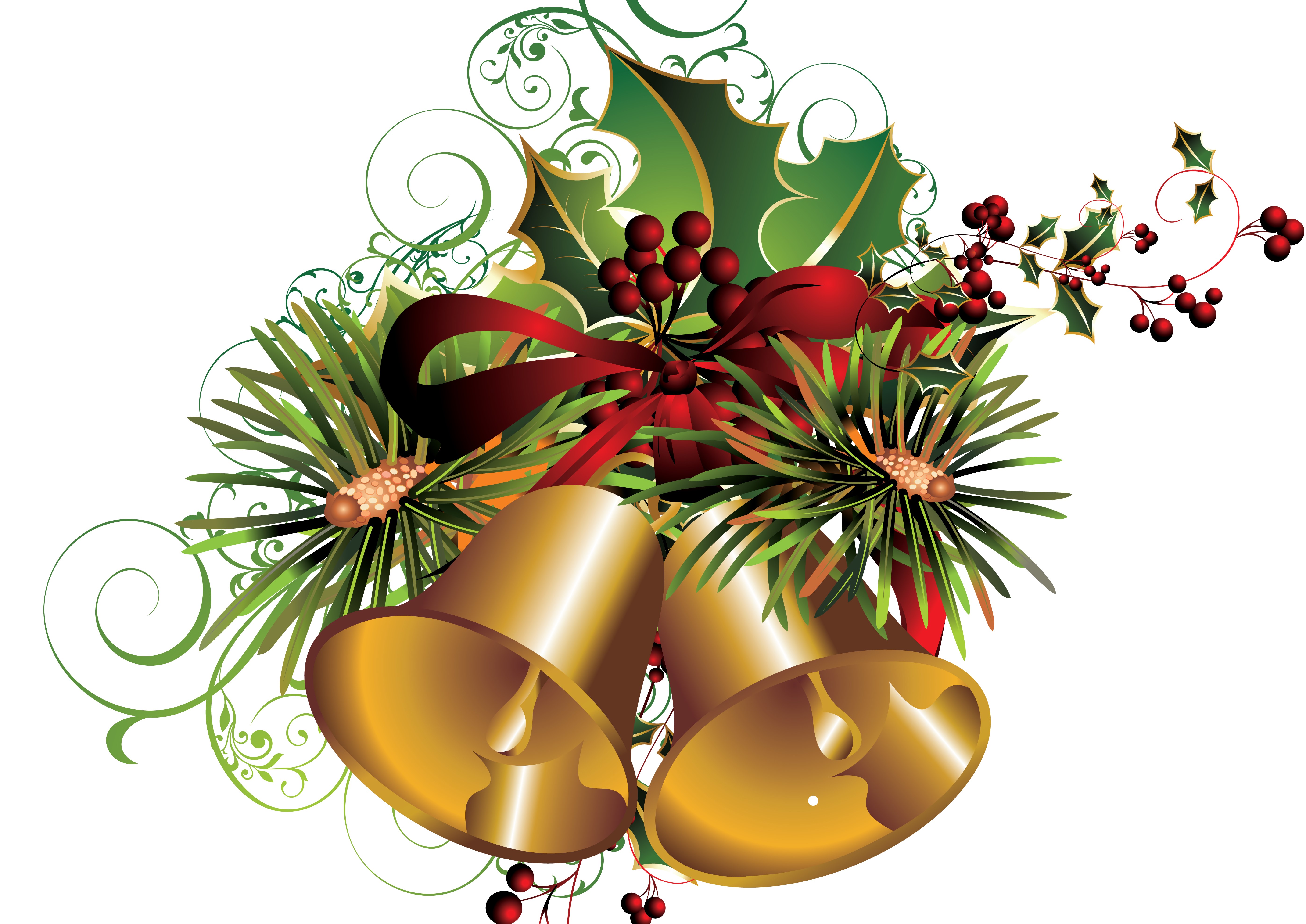 Christmas Bells with Holly and Pine HD Wallpaper