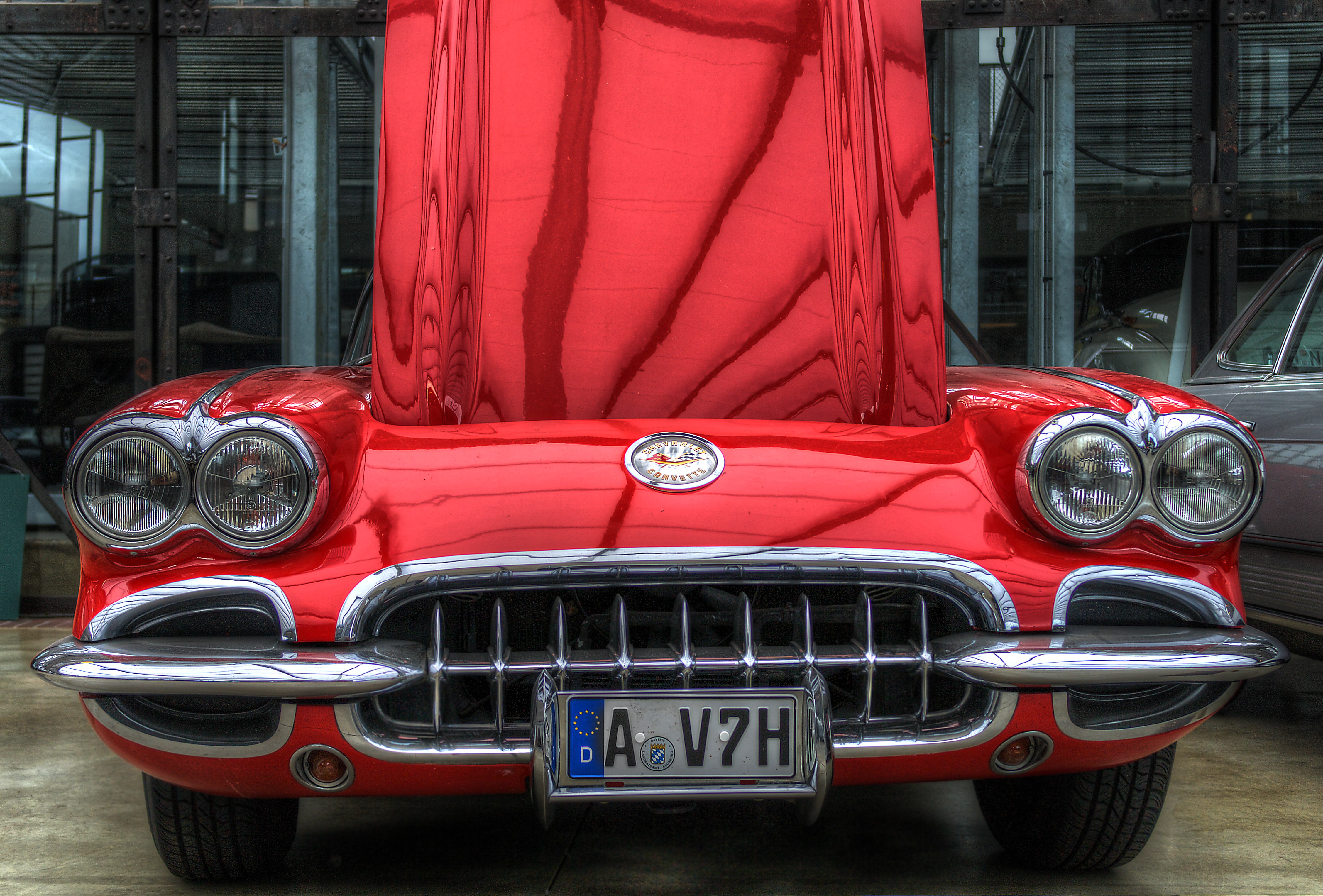 Red Corvette with Hood Open HD Wallpaper