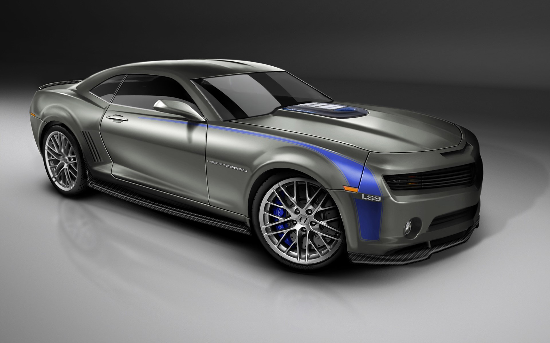 Grey 2010 Chevrolet Camaro Hennessey with Blue Stripes HD Wallpaper